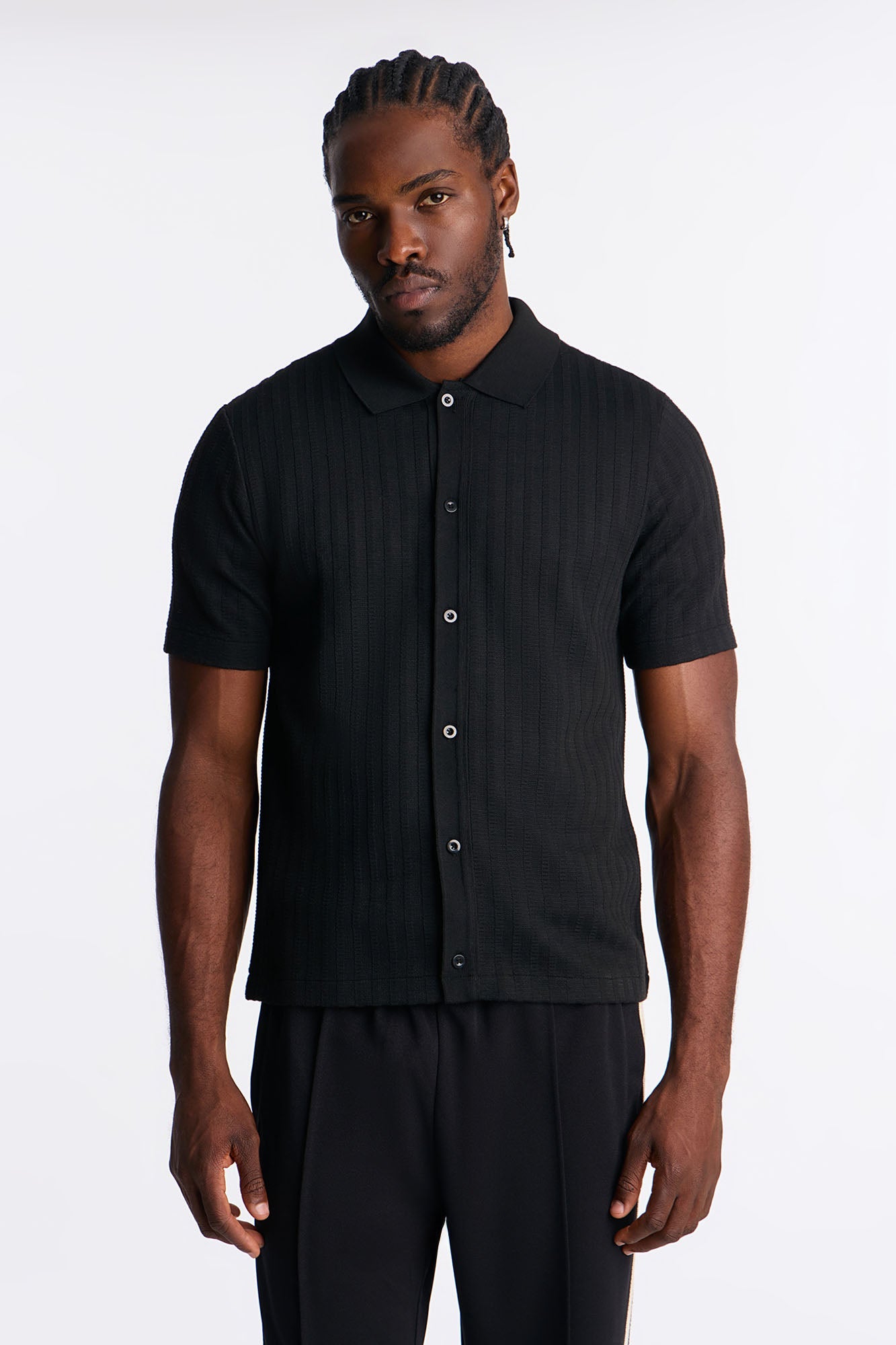 Shadow Button Striped Button Up - Black Fashion Nova