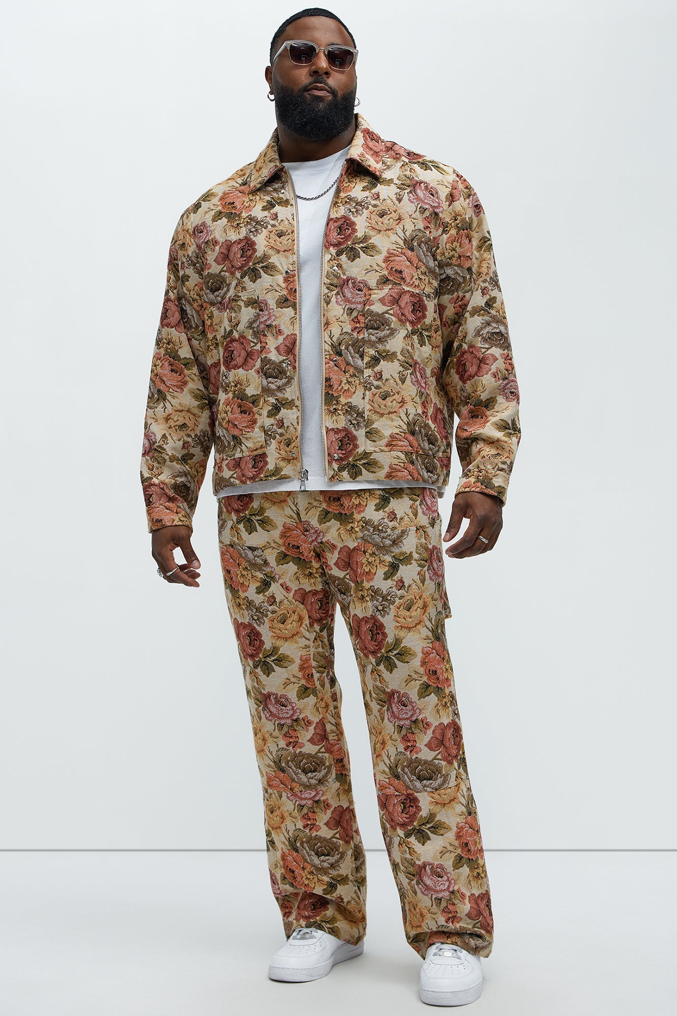 Bellevue Floral Tapestry Work Jacket - Taupe/combo Fashion Nova