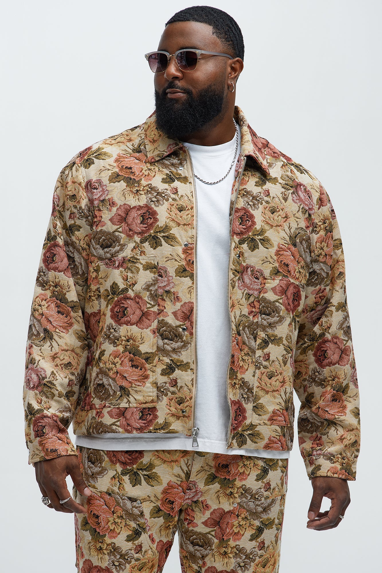 Bellevue Floral Tapestry Work Jacket - Taupe/combo Fashion Nova