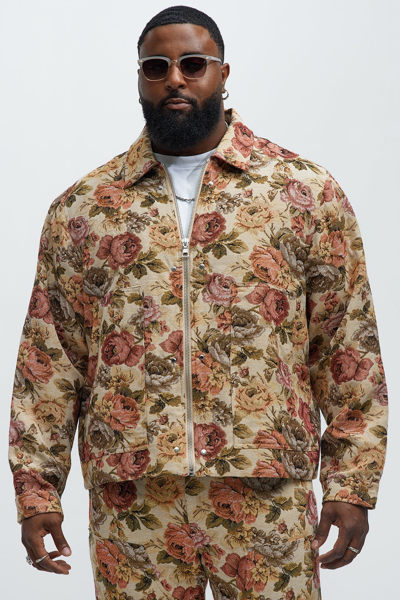 Bellevue Floral Tapestry Work Jacket - Taupe/combo Fashion Nova
