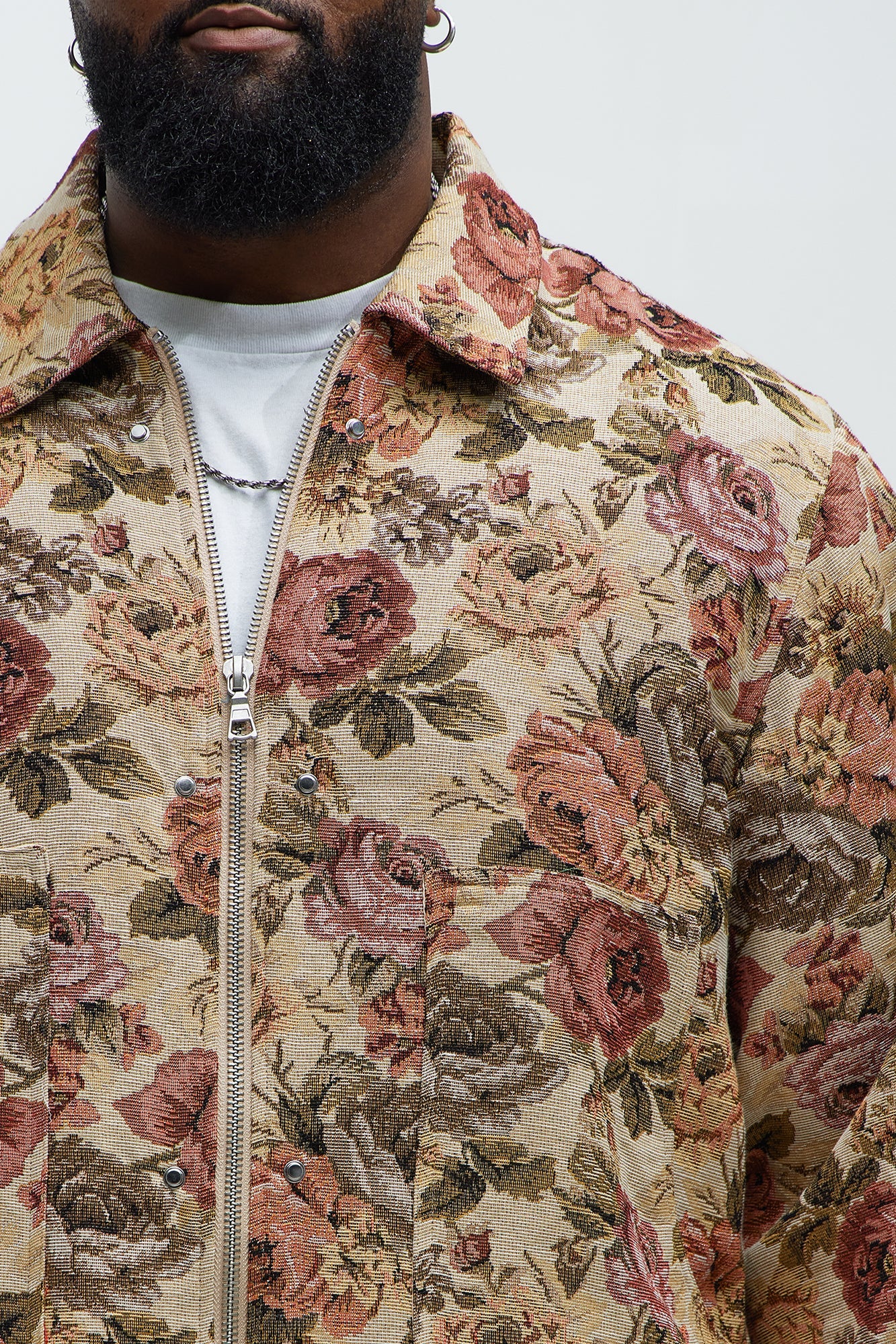 Bellevue Floral Tapestry Work Jacket - Taupe/combo Fashion Nova