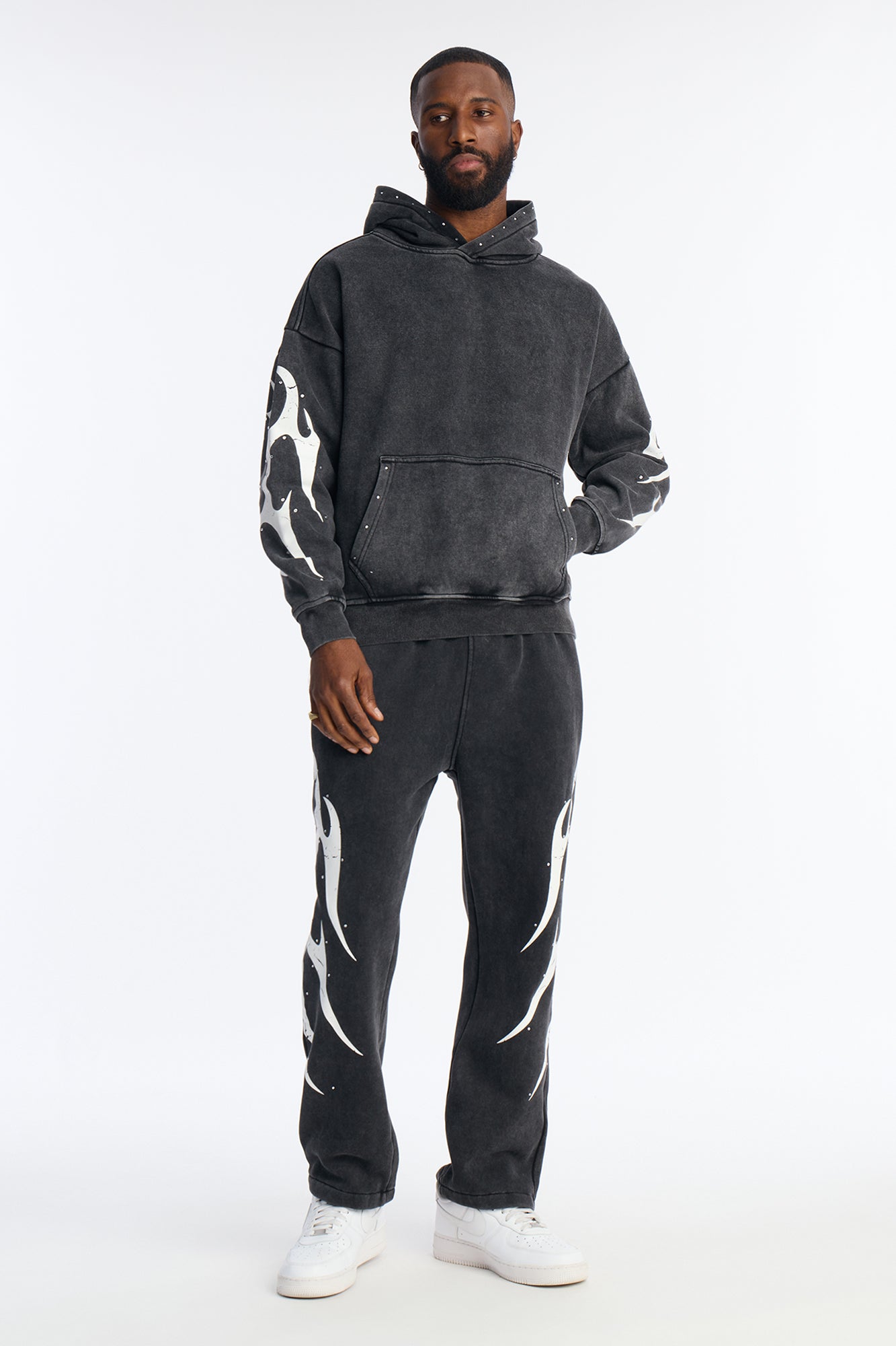 La Flames Rhinestones Relaxed Sweatpants - Black Fashion Nova