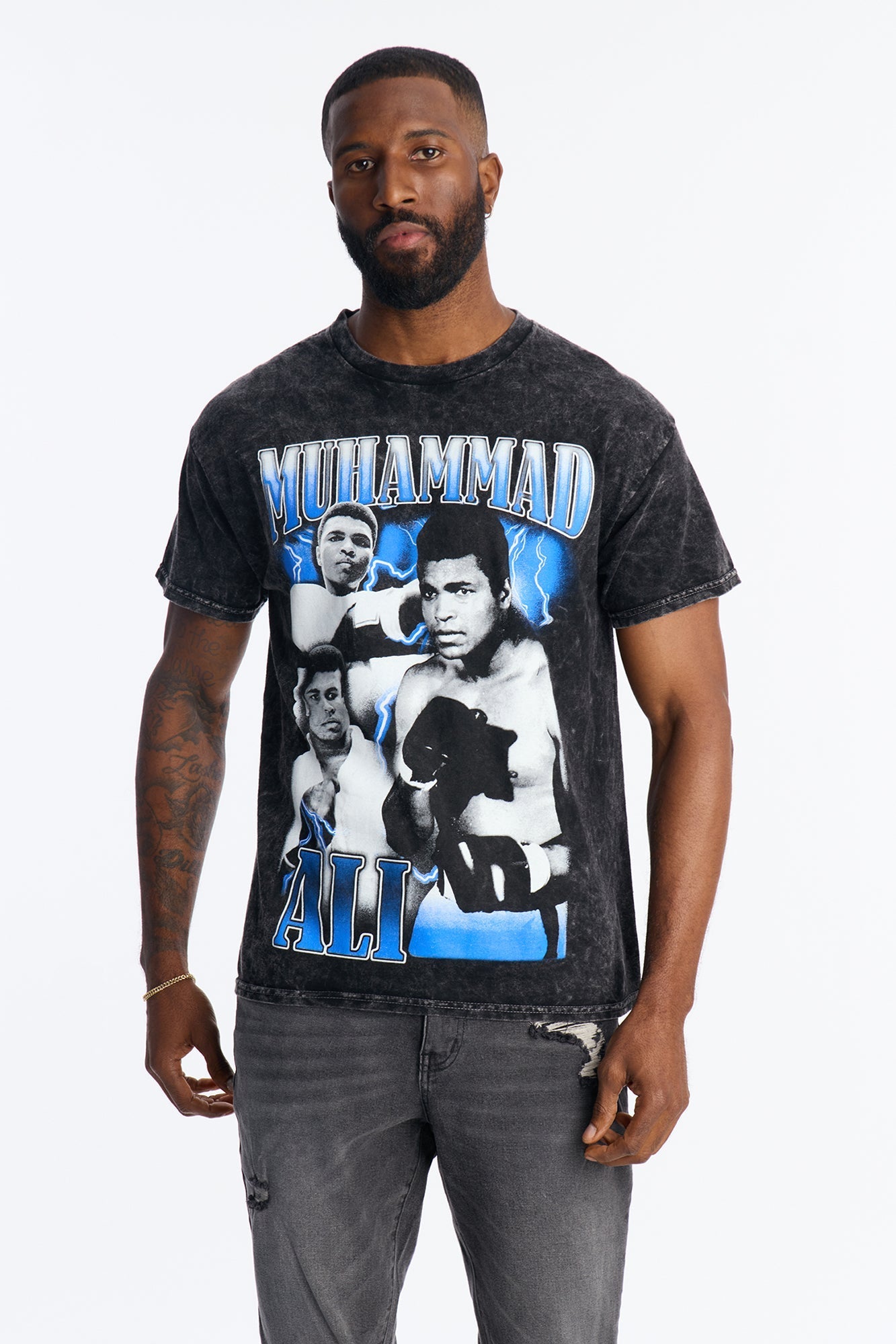 Muhammad Ali Champion Vintage Washed Short Sleeve Tee - Black Wash Fashion Nova