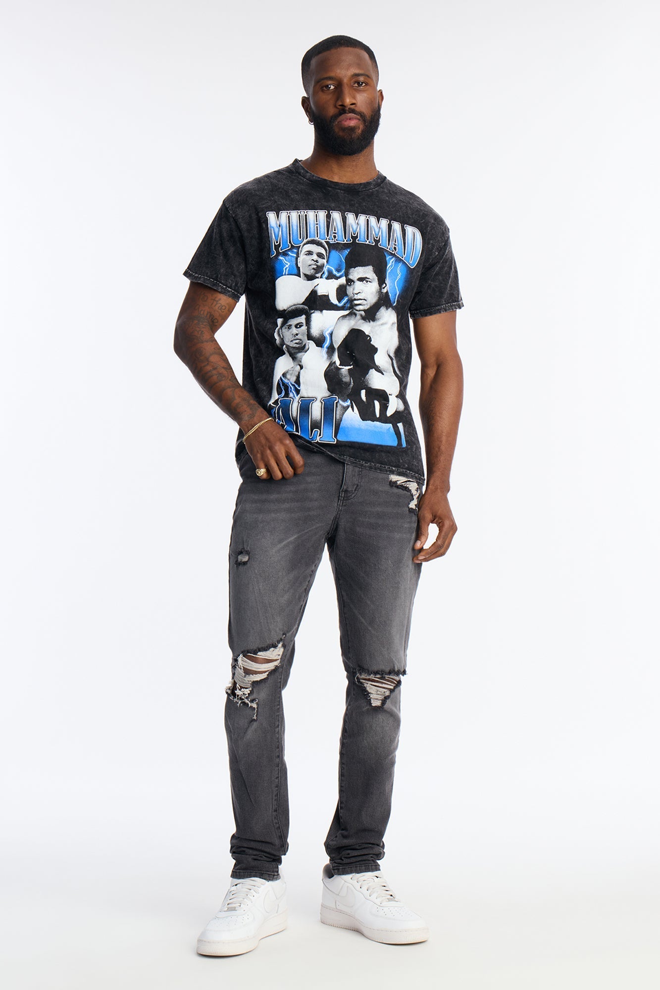 Muhammad Ali Champion Vintage Washed Short Sleeve Tee - Black Wash Fashion Nova