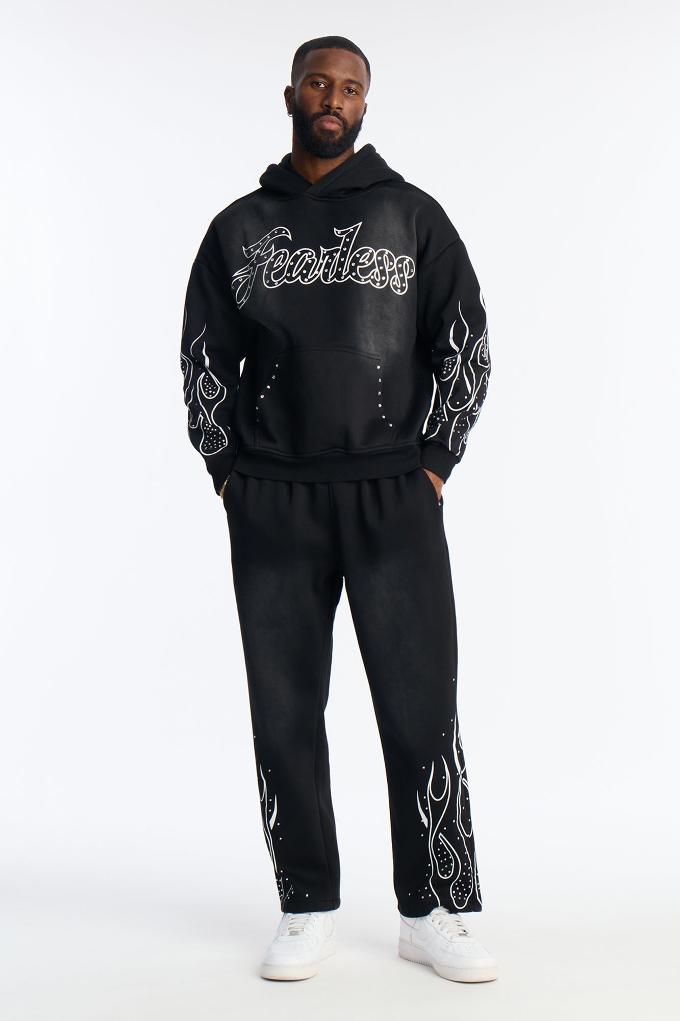 Fearless Rhinestones Oversized Hoodie - Black Fashion Nova