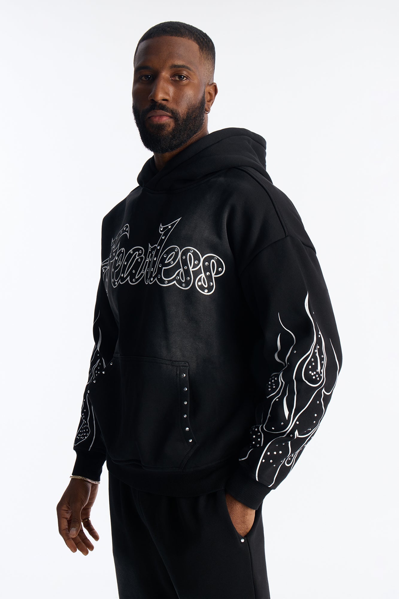 Fearless Rhinestones Oversized Hoodie - Black Fashion Nova