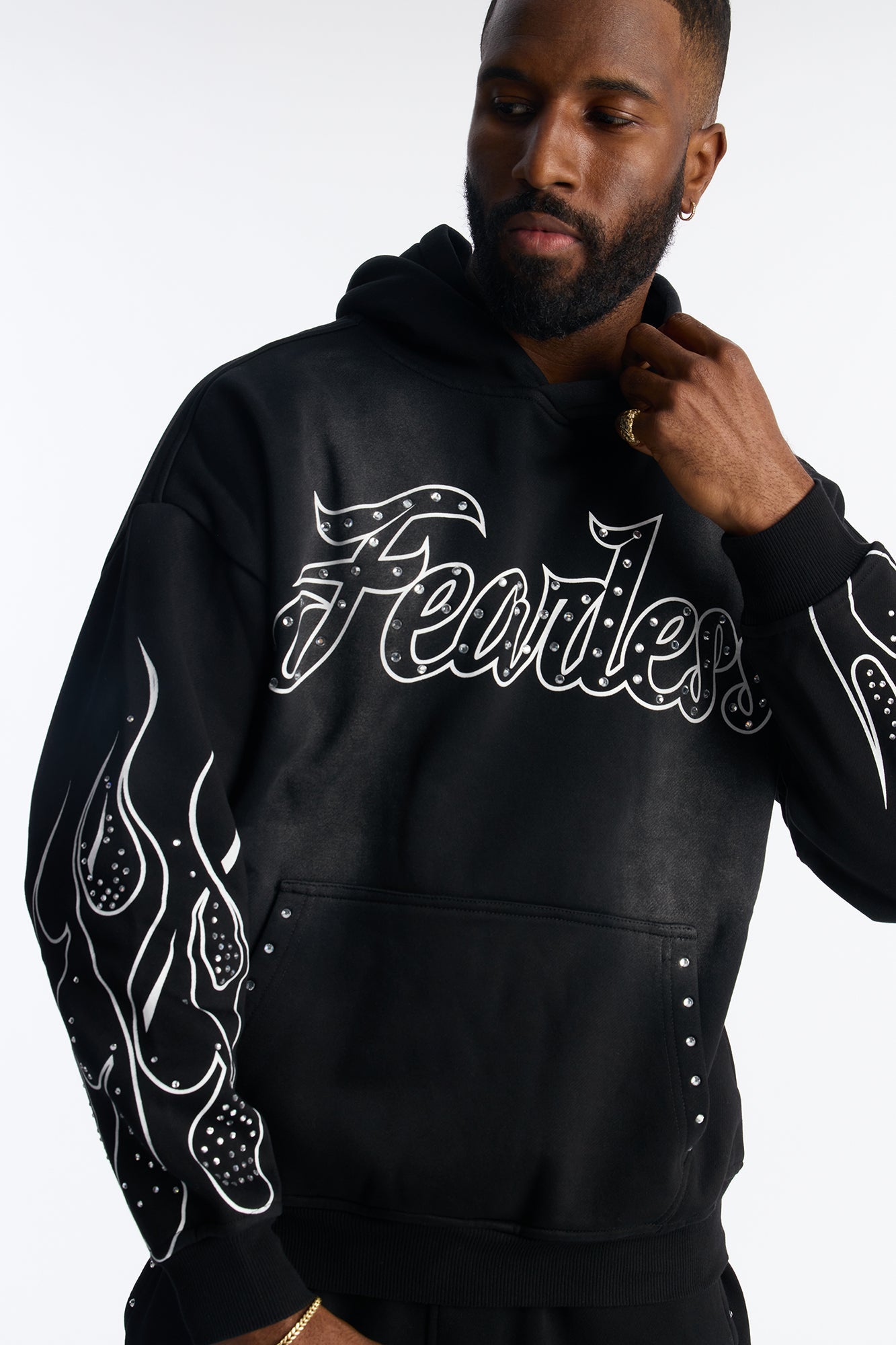 Fearless Rhinestones Oversized Hoodie - Black Fashion Nova