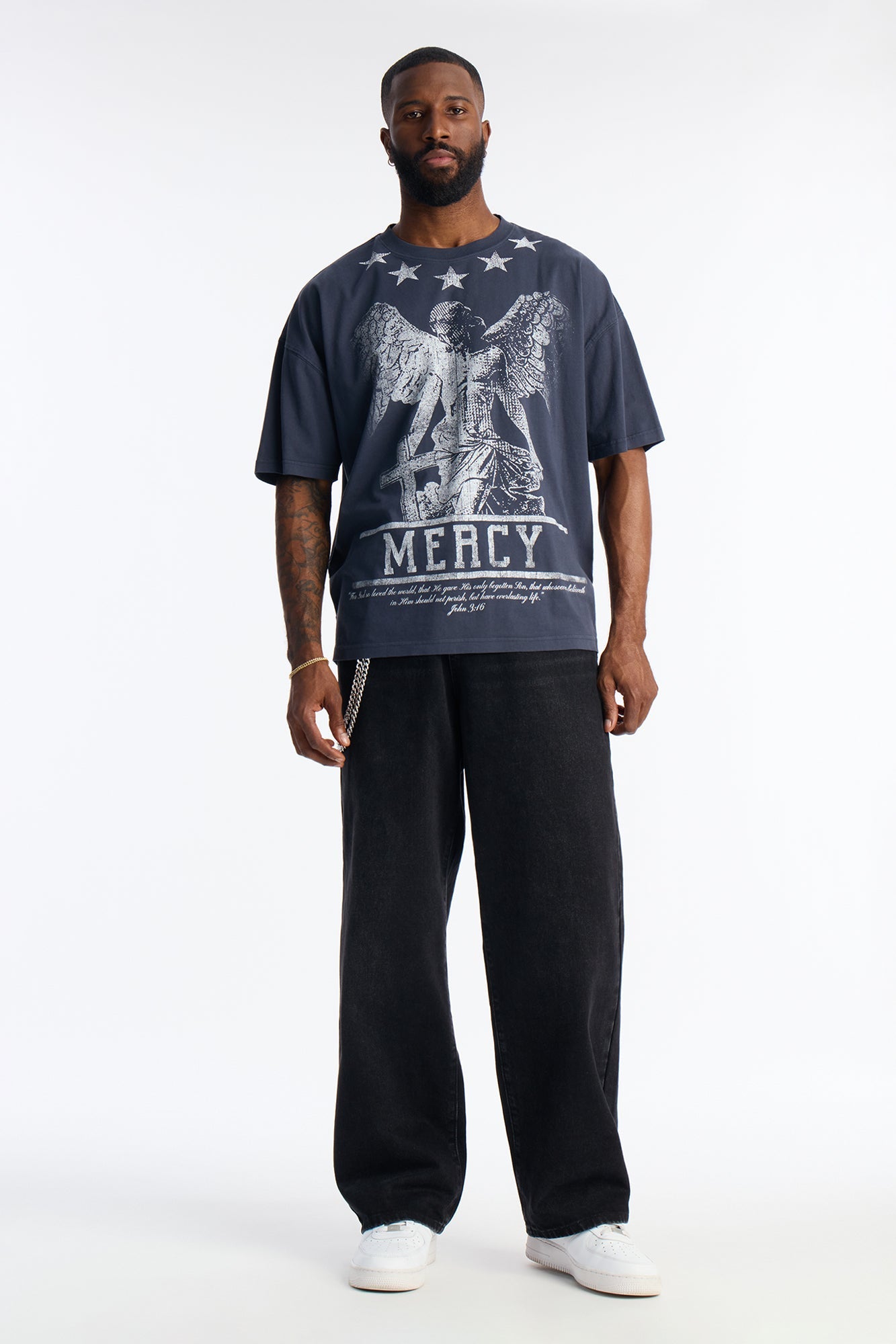 Mercy For All Oversized Short Sleeve Tee - Navy Fashion Nova