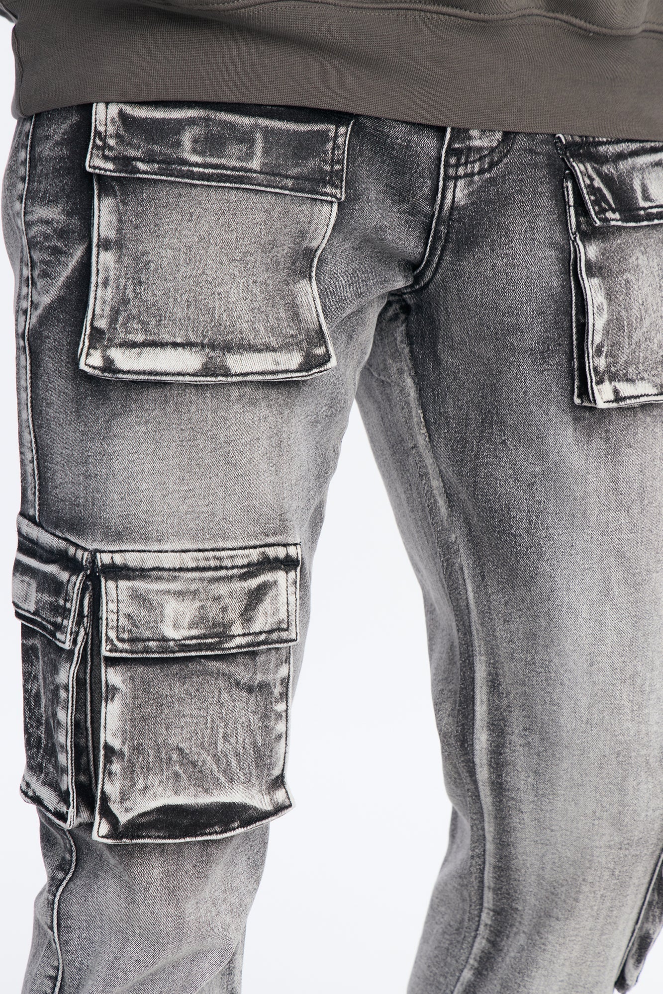 Stacked Skinny Flare Out And About Cargo Jean - Black Wash Fashion Nova