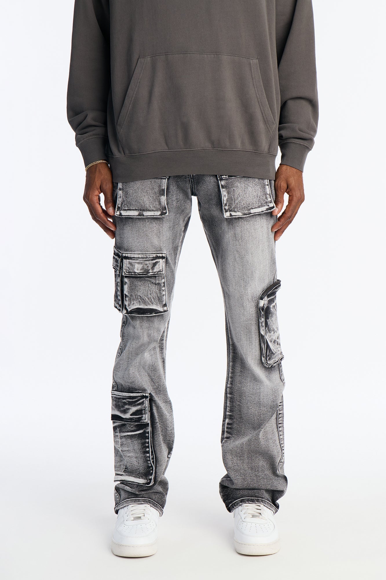 Stacked Skinny Flare Out And About Cargo Jean - Black Wash Fashion Nova