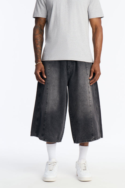 Super Baggy Paneled Down Denim Short - Black Wash Fashion Nova