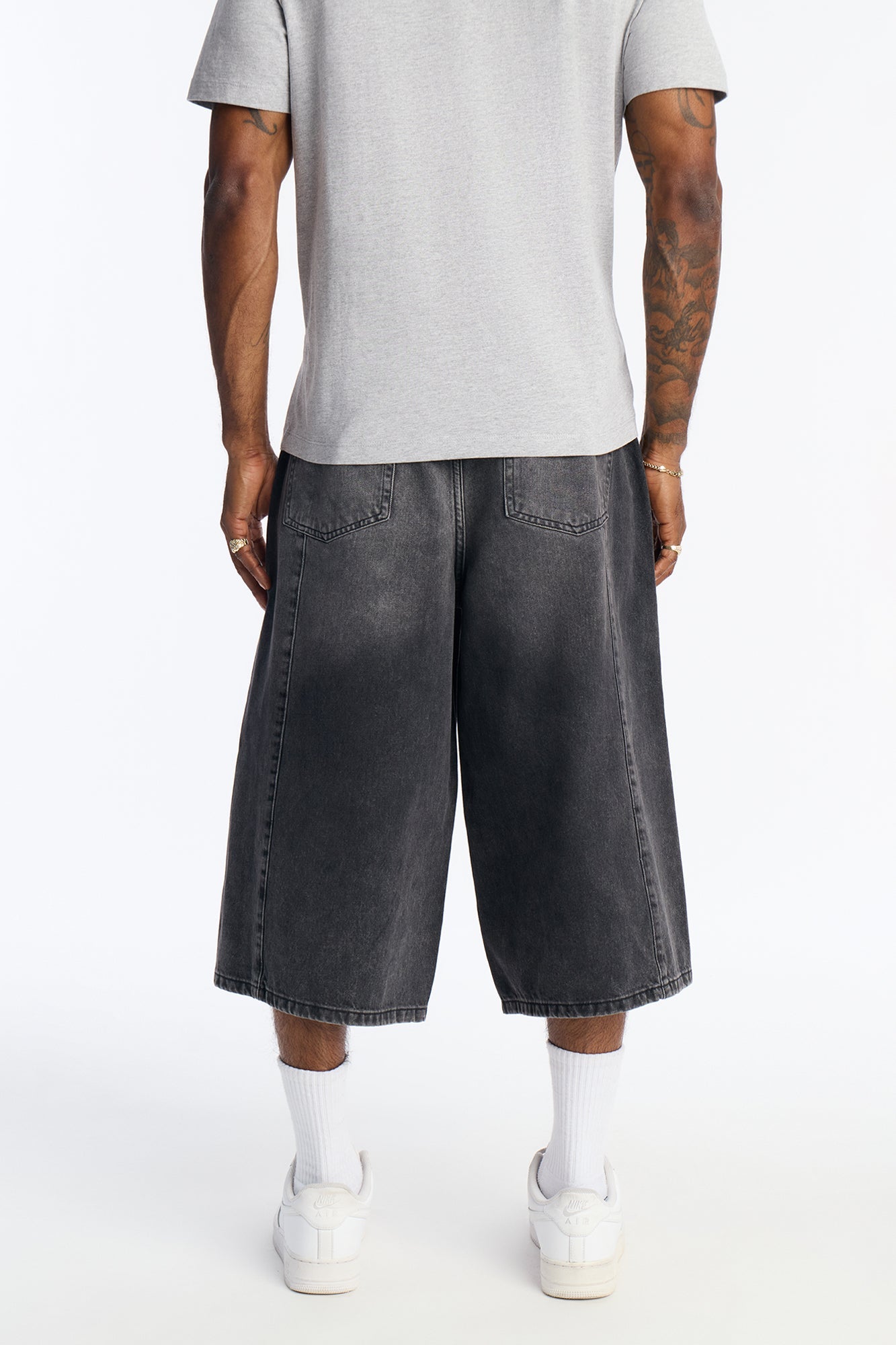 Super Baggy Paneled Down Denim Short - Black Wash Fashion Nova