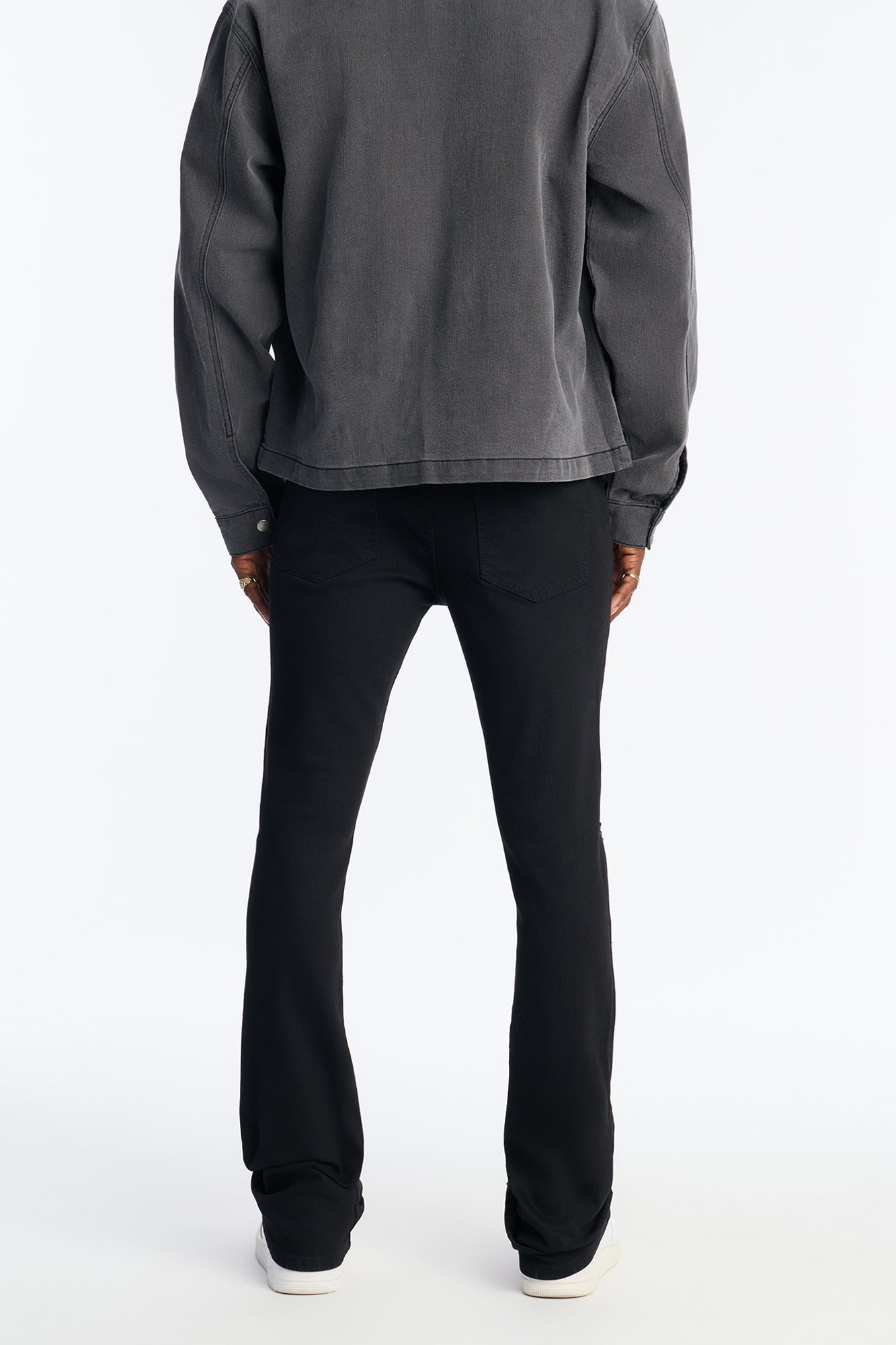 Stacked Skinny Flare Ice Star Pearl Jean - Black Fashion Nova