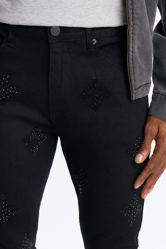 Stacked Skinny Flare Ice Star Pearl Jean - Black Fashion Nova