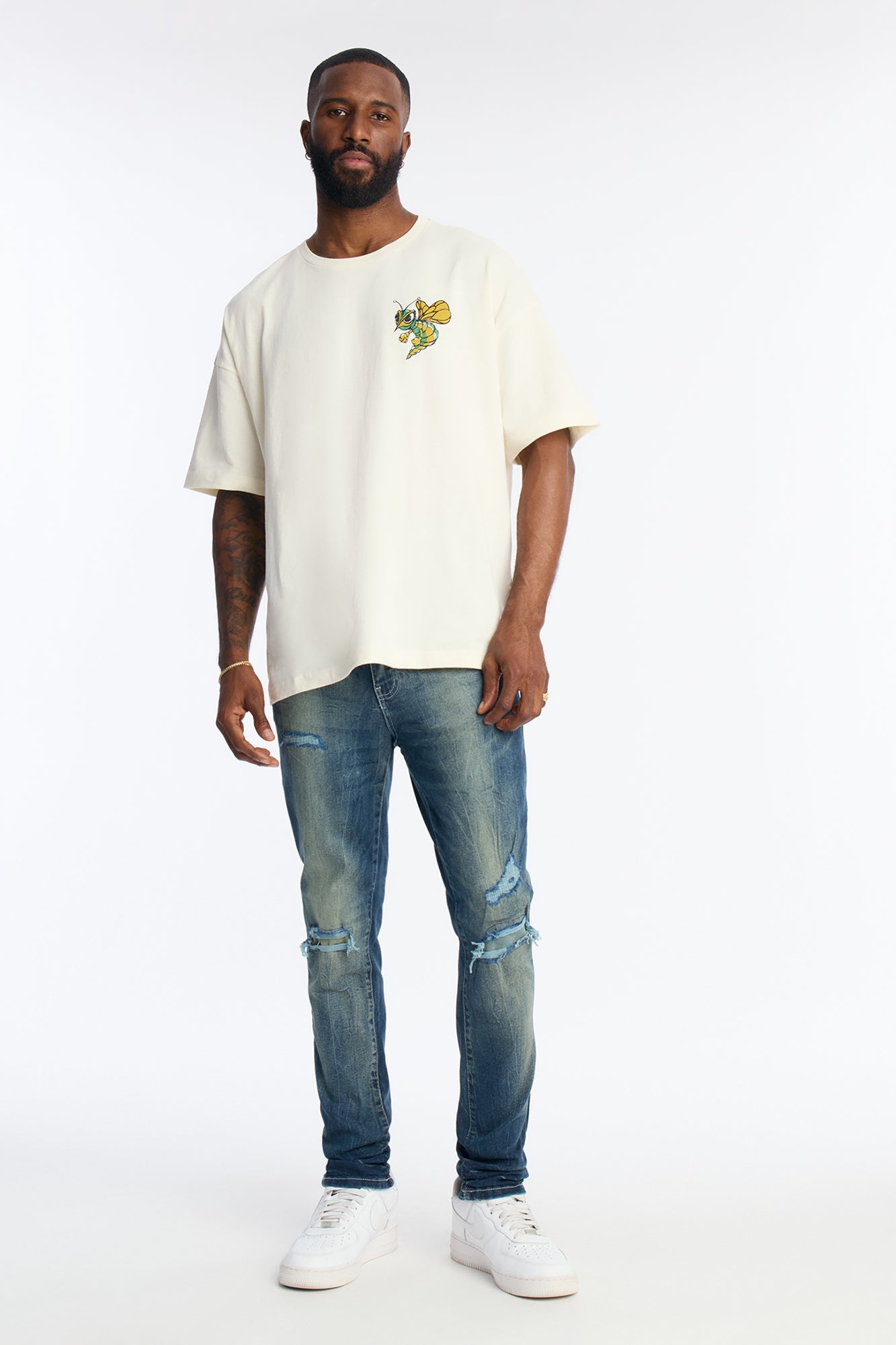 Skinny Distressed Tinted Mode Jeans - Medium Blue Wash Fashion Nova