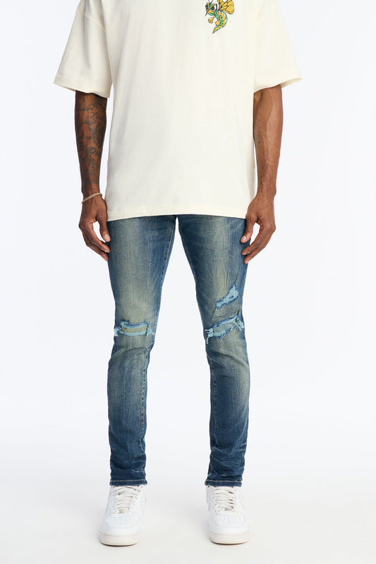 Skinny Distressed Tinted Mode Jeans - Medium Blue Wash Fashion Nova