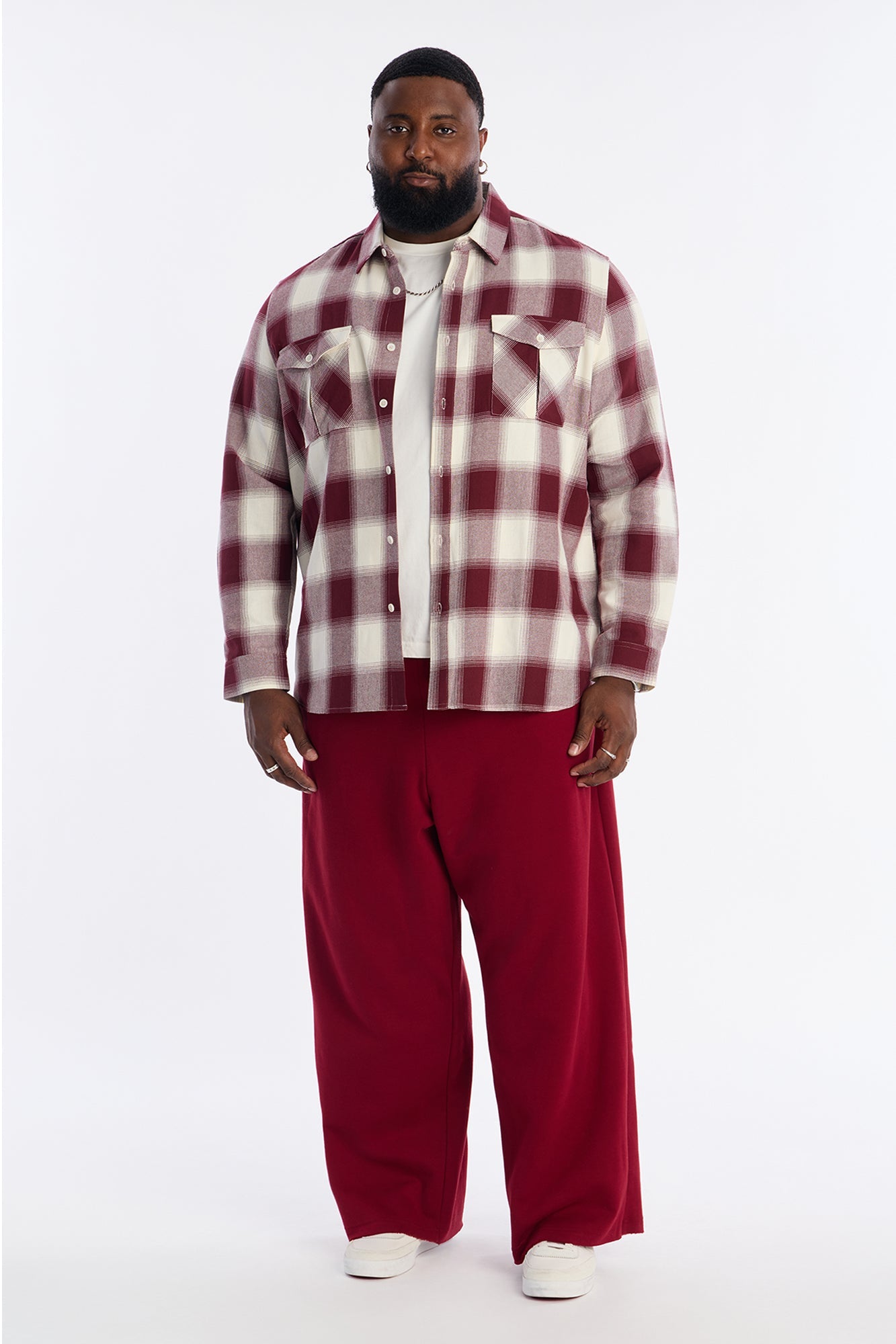 Ice Plaid Flannel Shirt - Burgundy Fashion Nova