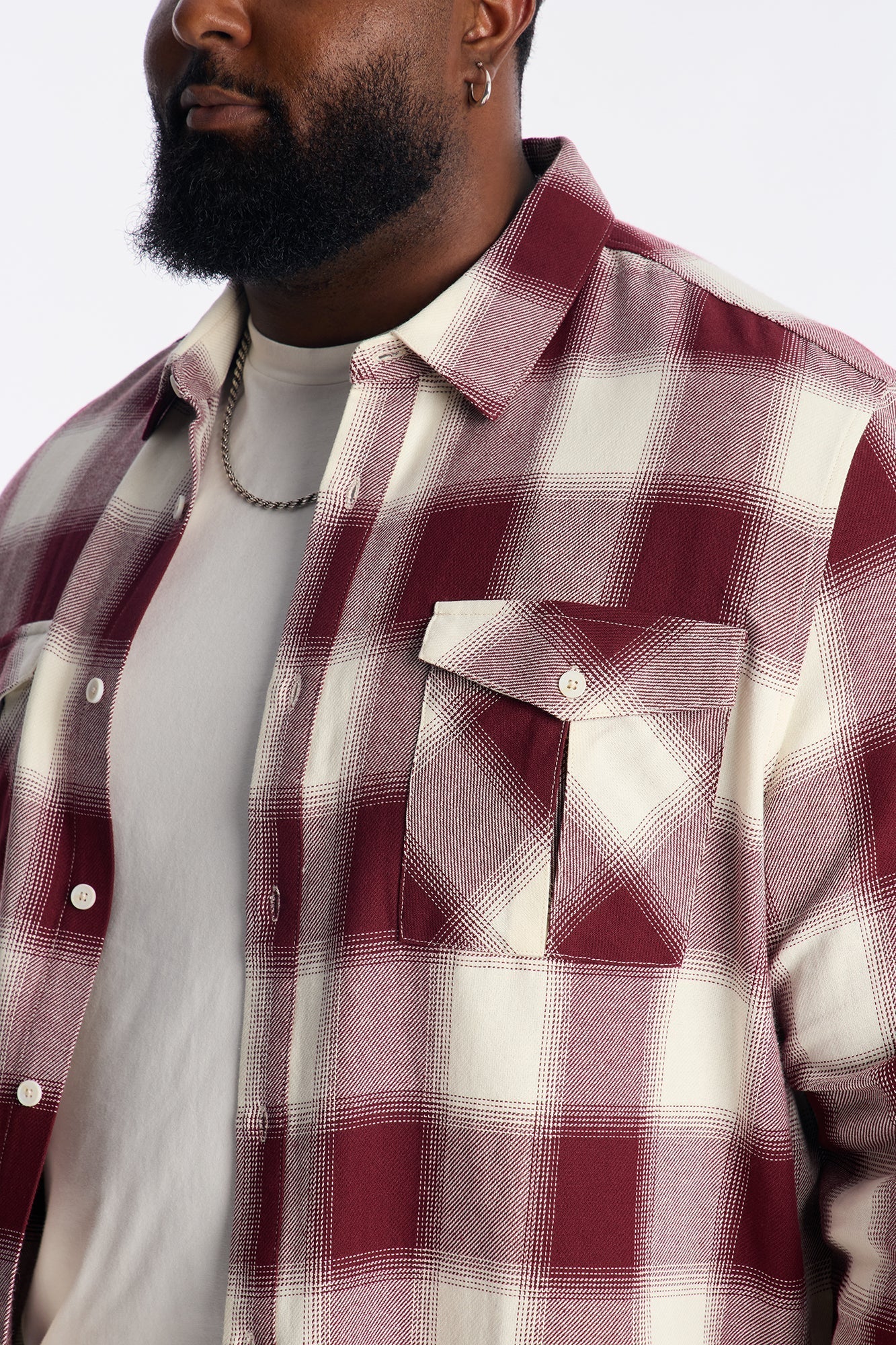 Ice Plaid Flannel Shirt - Burgundy Fashion Nova