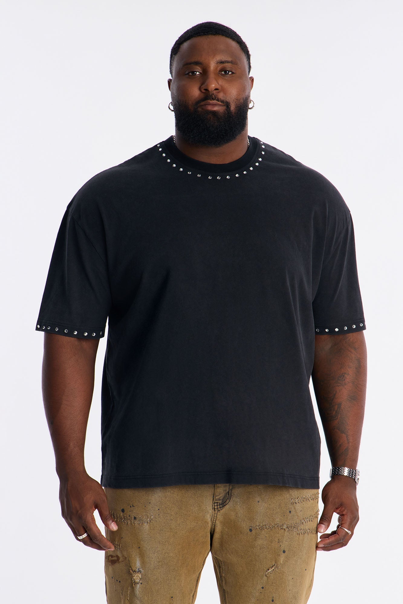 Rhinestone Embellished Knit Tee - Black Fashion Nova