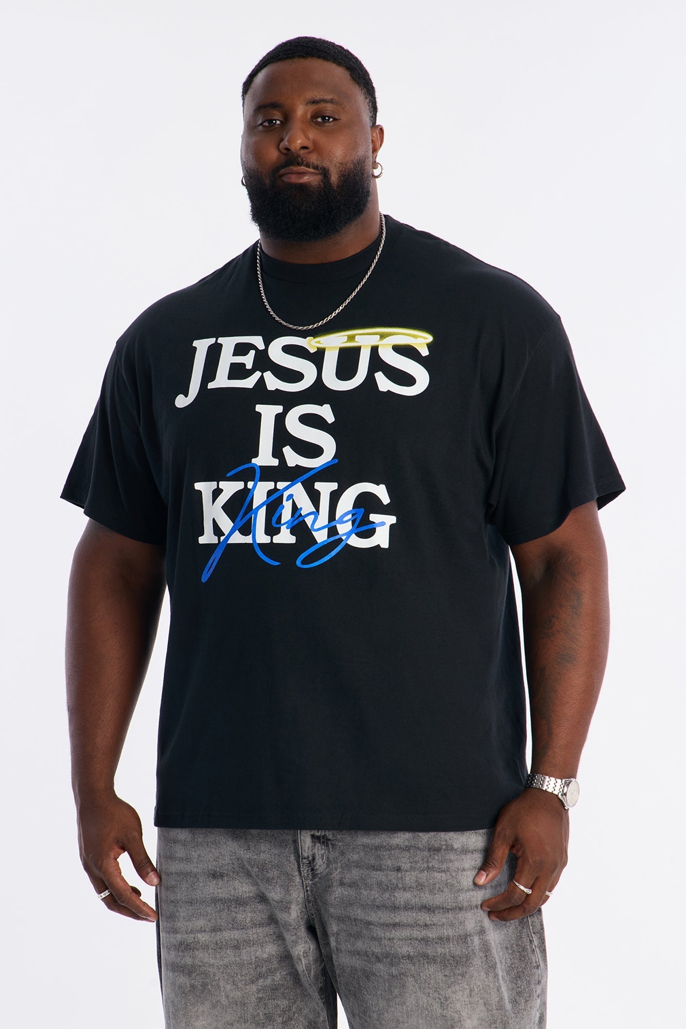 Jesus Is King Amen Short Sleeve Tee - Black Fashion Nova
