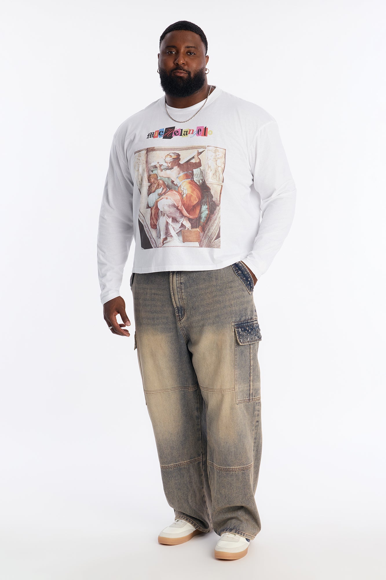 Michelangelo Florence Book Oversized Long Sleeve Tee - White Fashion Nova