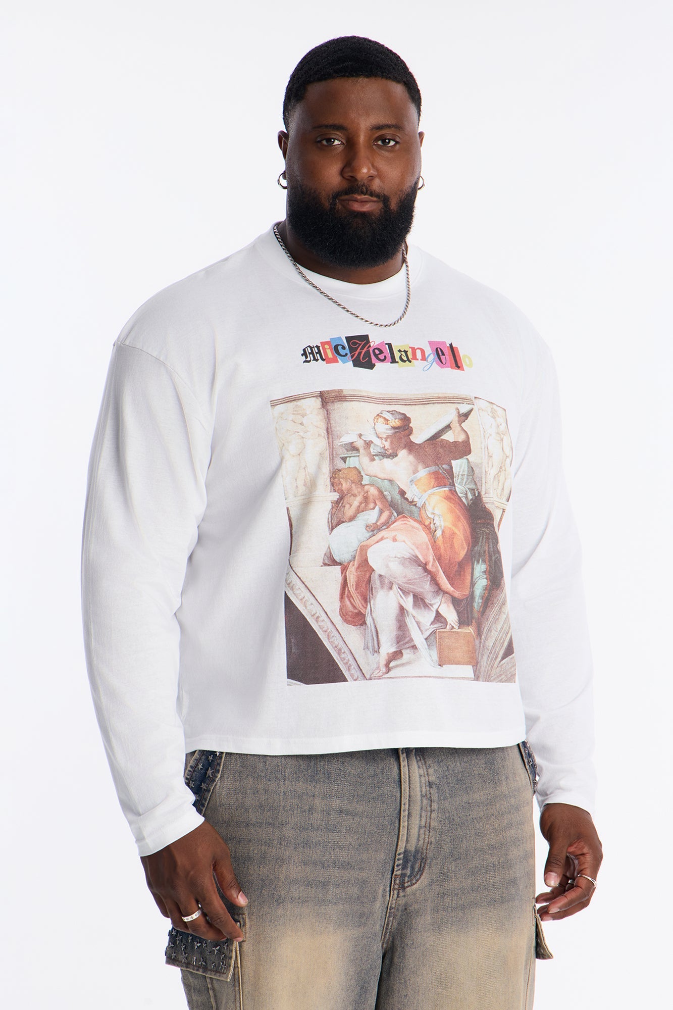 Michelangelo Florence Book Oversized Long Sleeve Tee - White Fashion Nova
