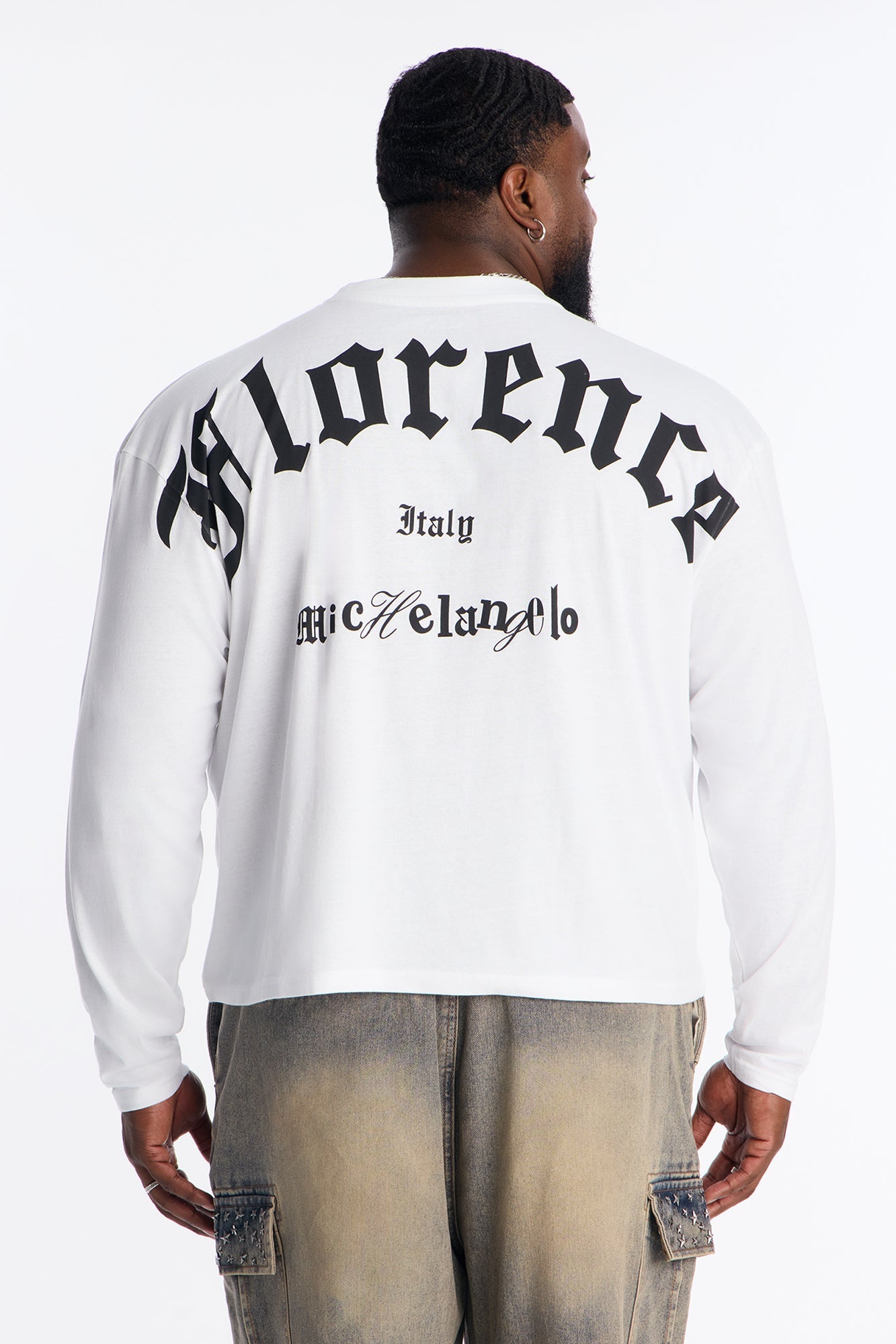 Michelangelo Florence Book Oversized Long Sleeve Tee - White Fashion Nova