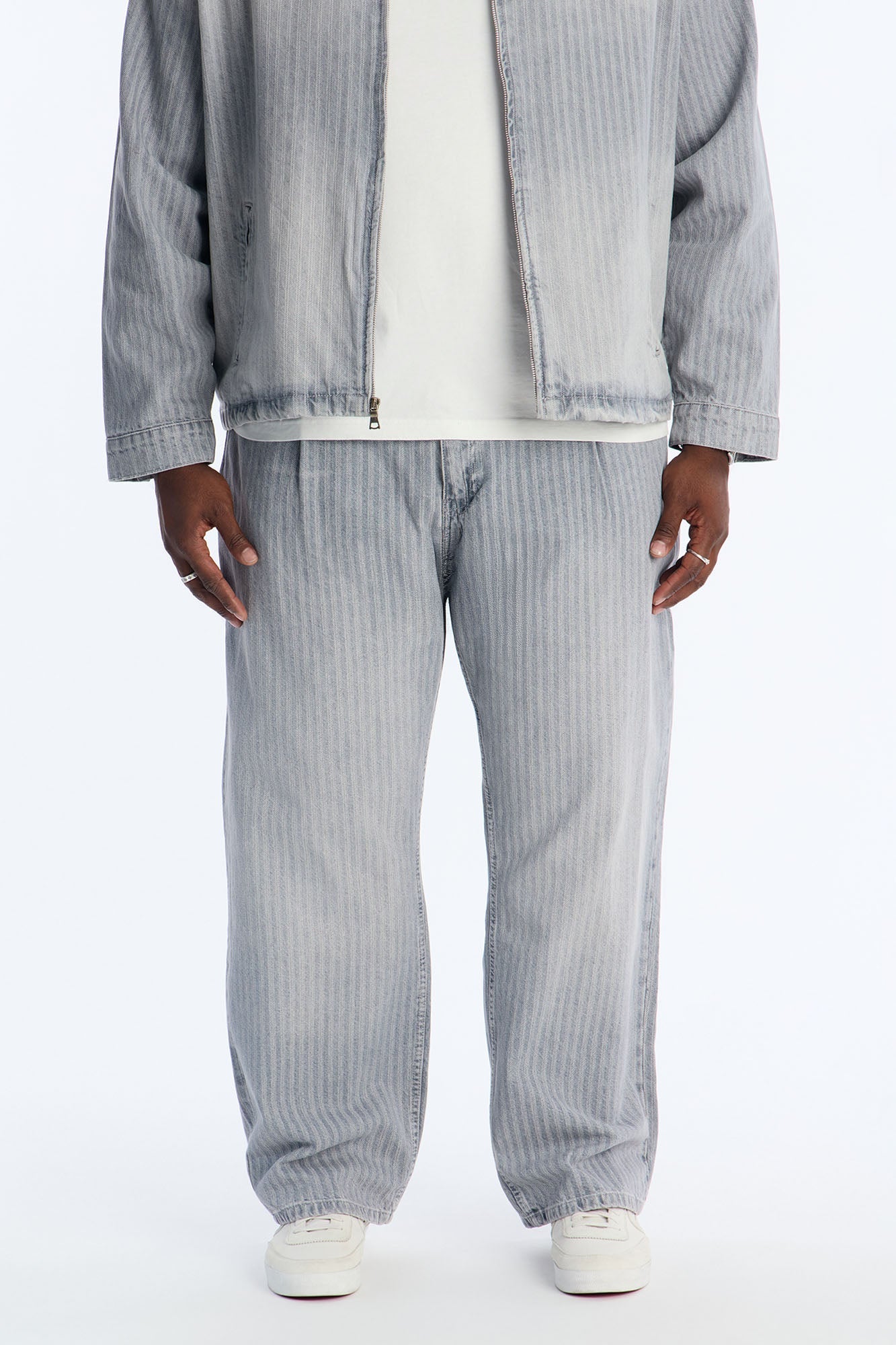 Baggy Subtle Stripe Jean - Grey Fashion Nova