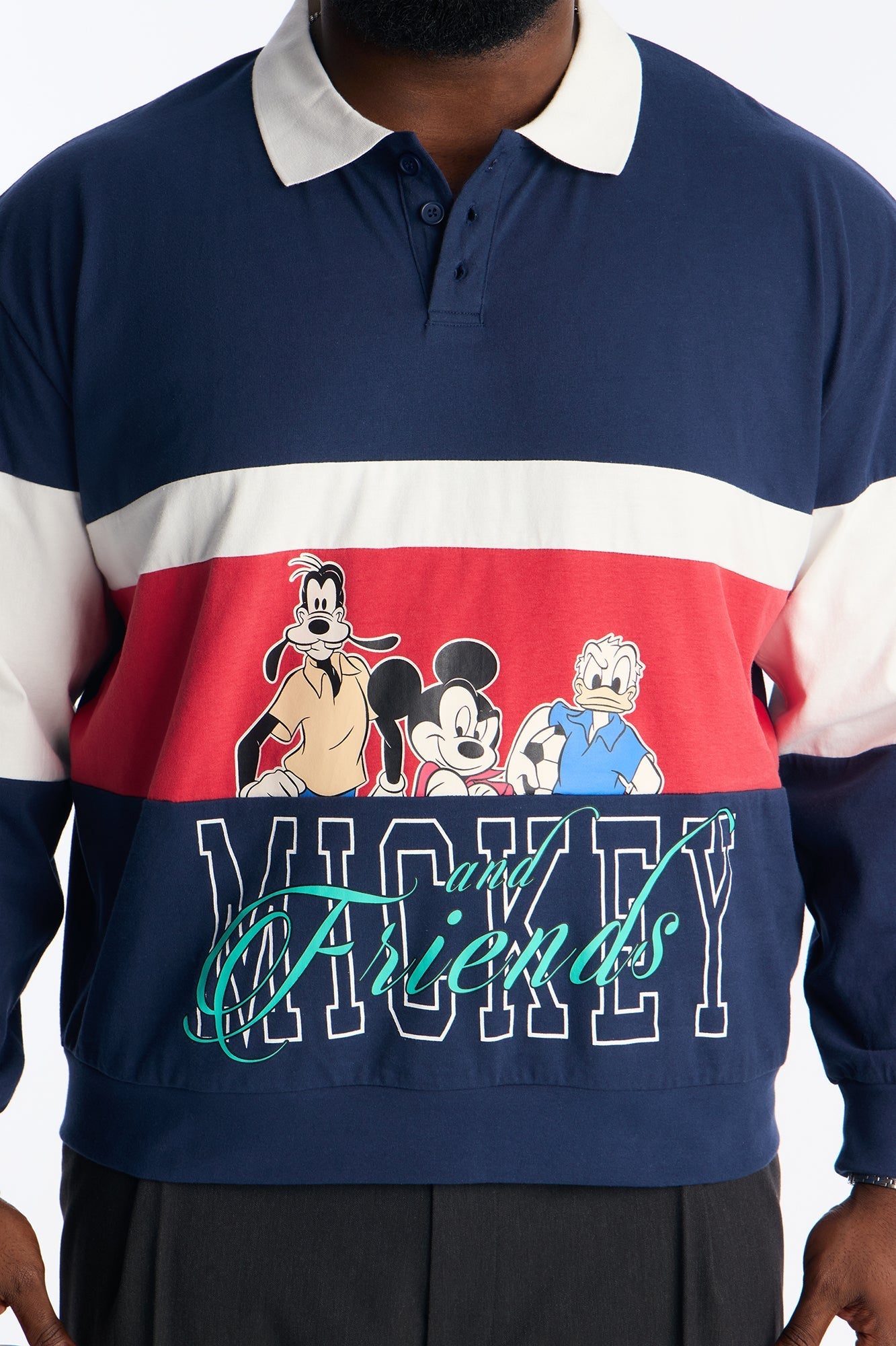 Disney Mickey And Friends Long Sleeve Polo - Navy Fashion Nova
