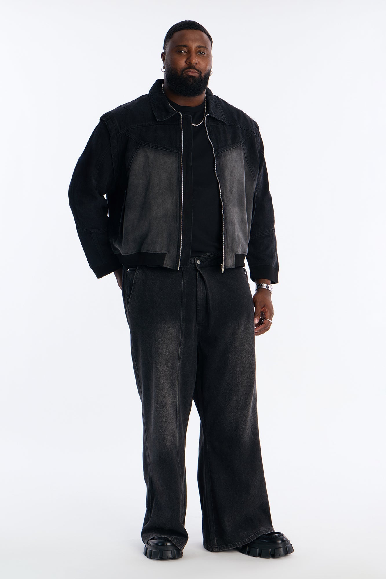 Paneled Denim Bomber Jacket - Black Wash Fashion Nova