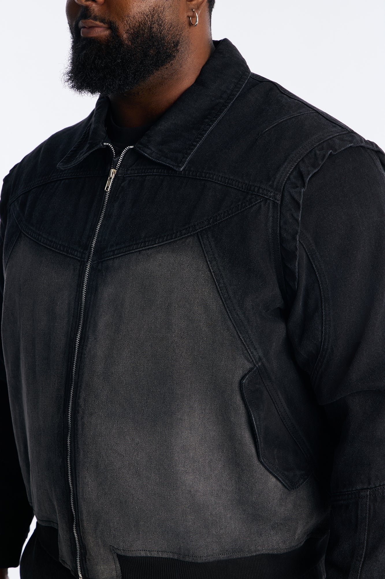Paneled Denim Bomber Jacket - Black Wash Fashion Nova