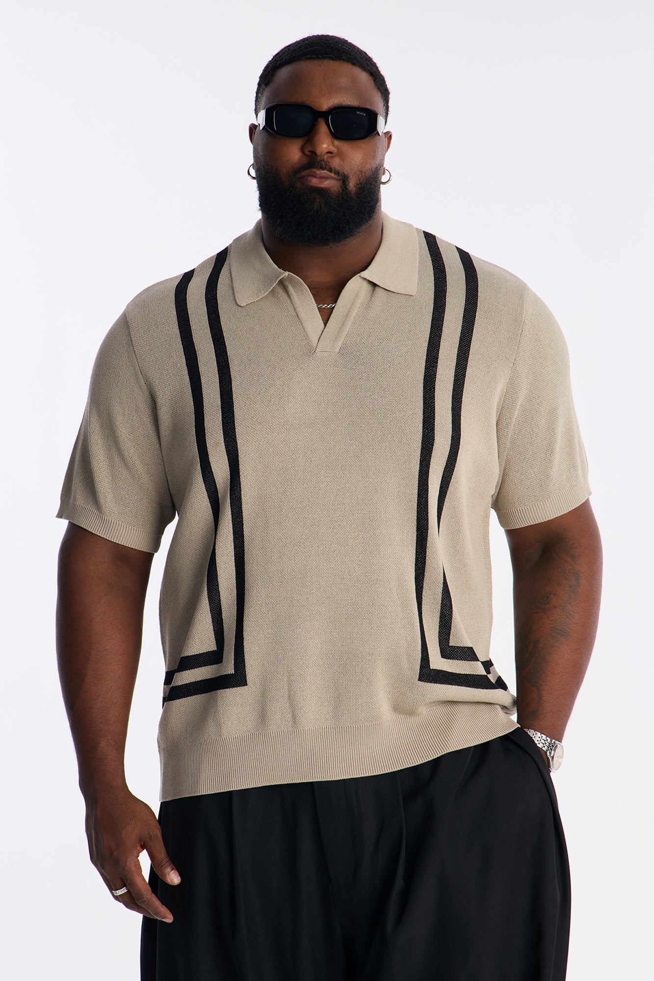 Seeing Lines Knit Johnny Collar Shirt - Tan Fashion Nova
