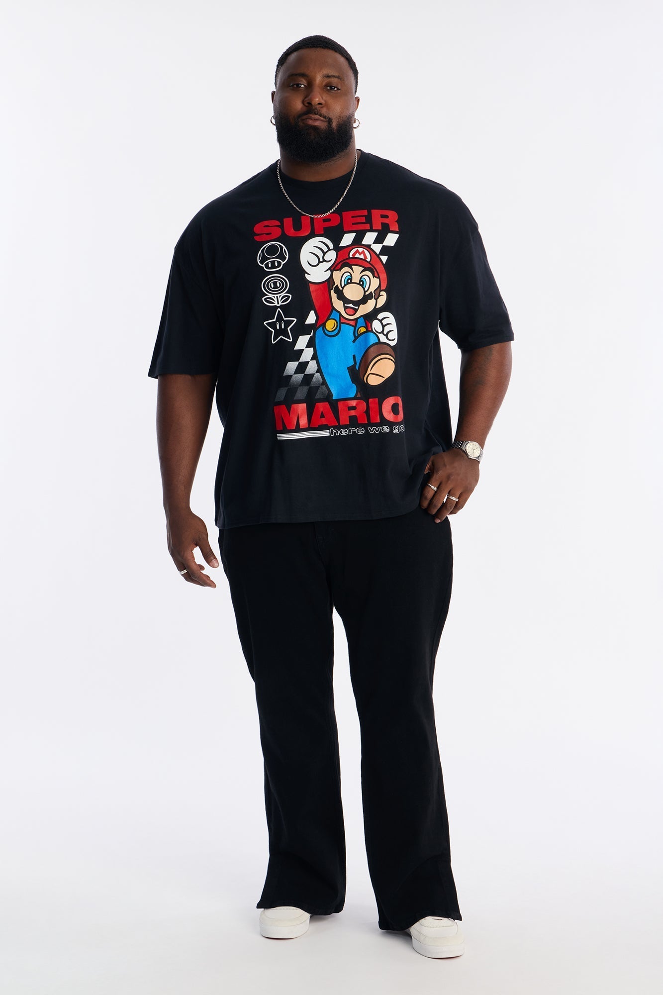 Super Mario Here We Go Boxy Short Sleeve Tee - Black Fashion Nova