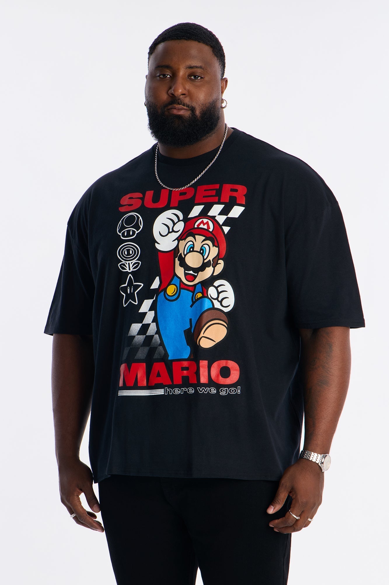 Super Mario Here We Go Boxy Short Sleeve Tee - Black Fashion Nova