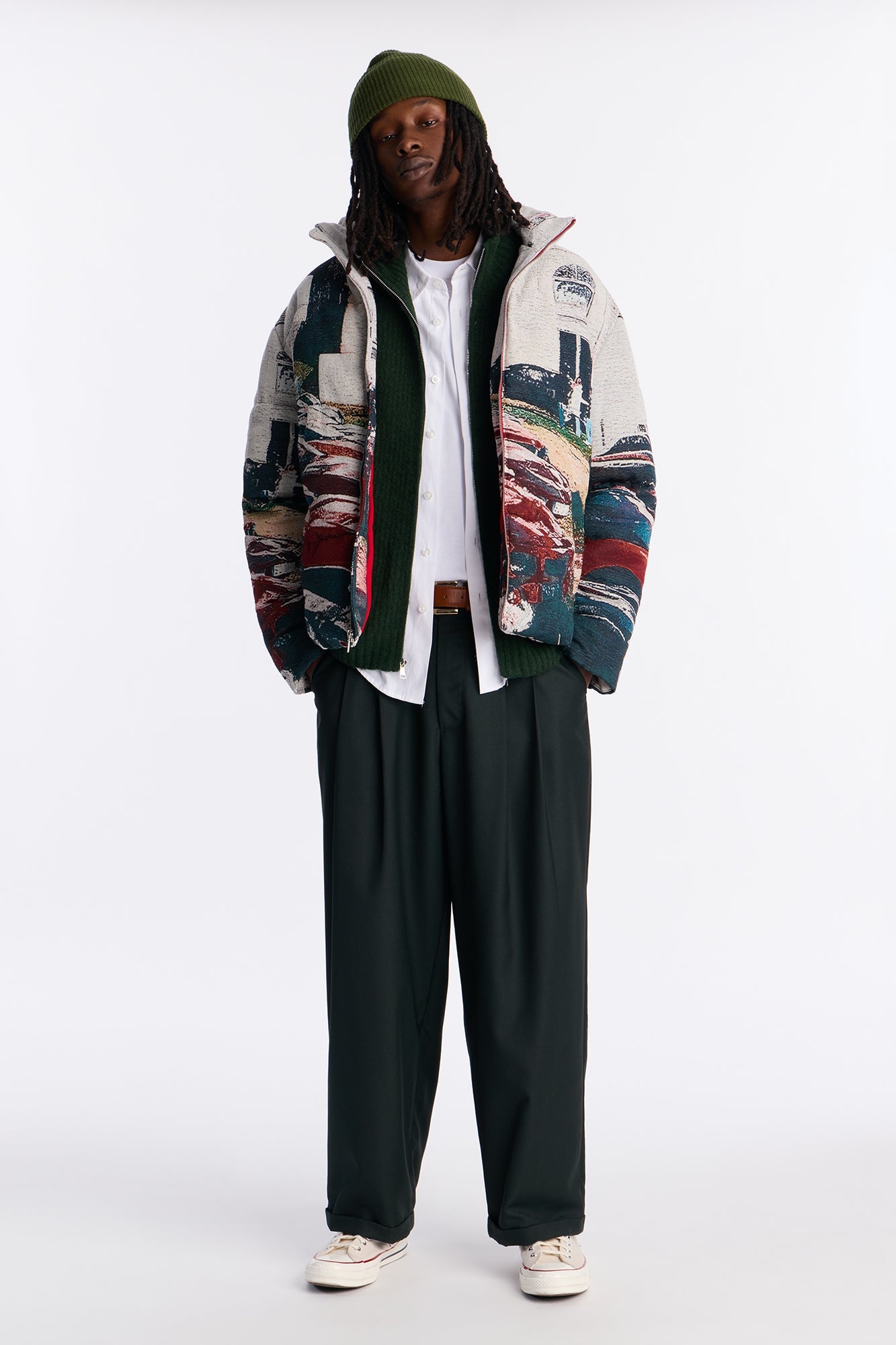 Racing Mind Tapestry Puffer Jacket - Cream Fashion Nova