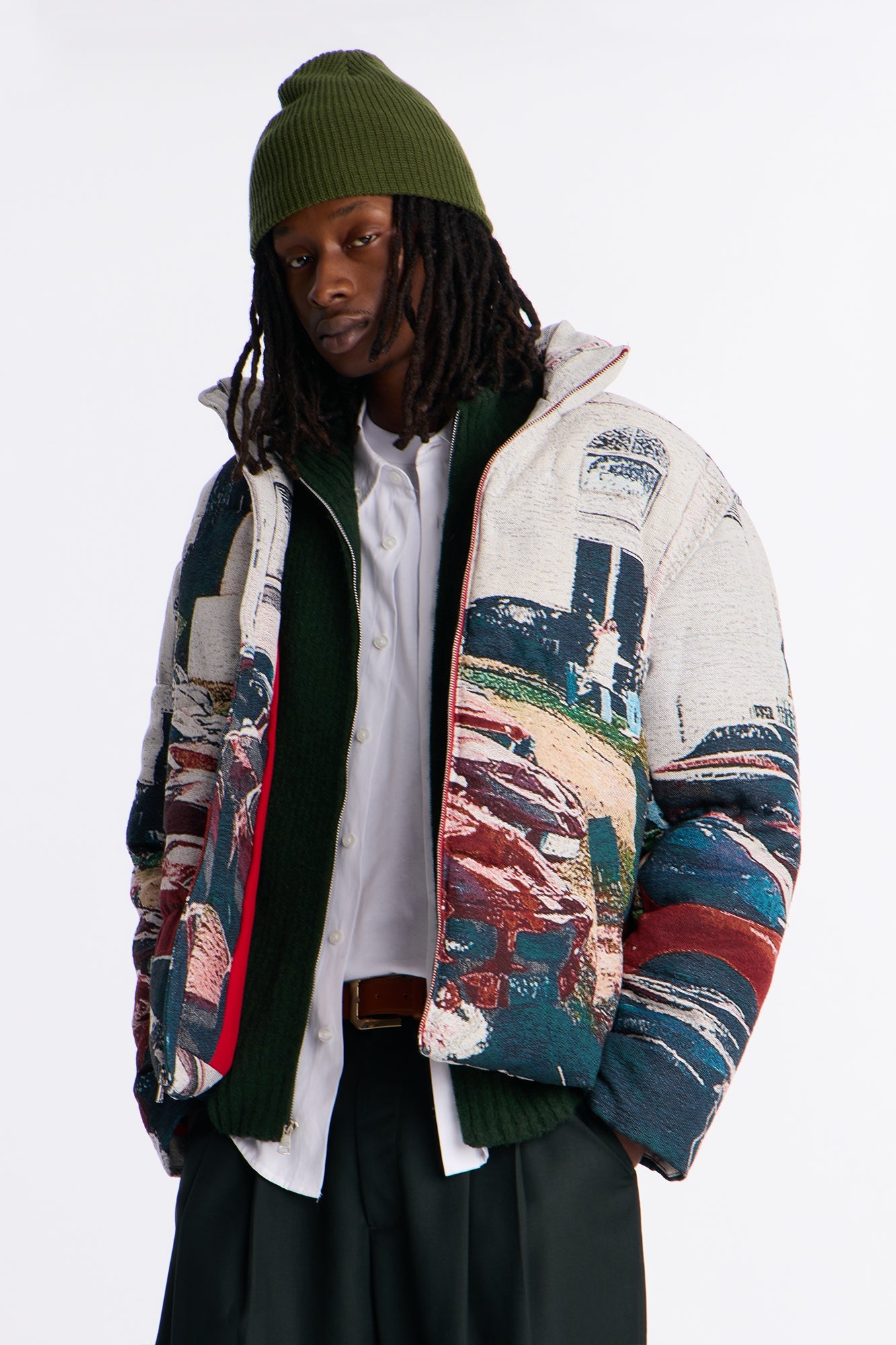 Racing Mind Tapestry Puffer Jacket - Cream Fashion Nova
