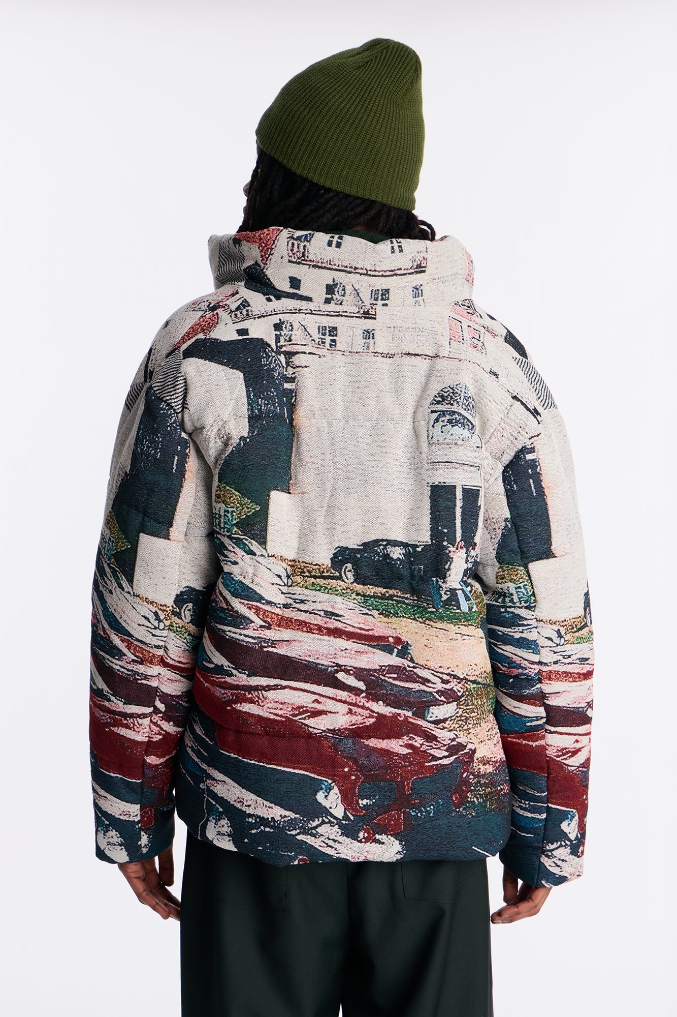 Racing Mind Tapestry Puffer Jacket - Cream Fashion Nova