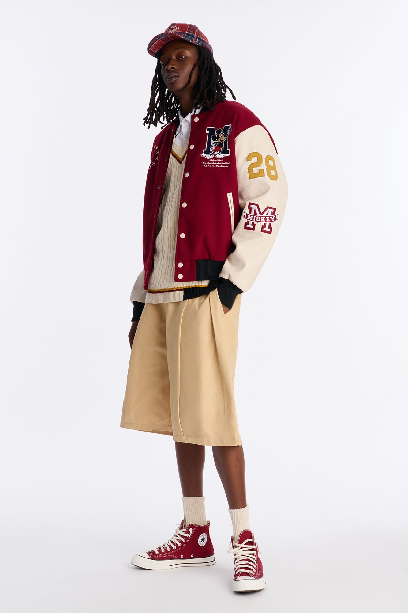Disney Mickey Mickey Varsity Jacket - Burgundy Fashion Nova