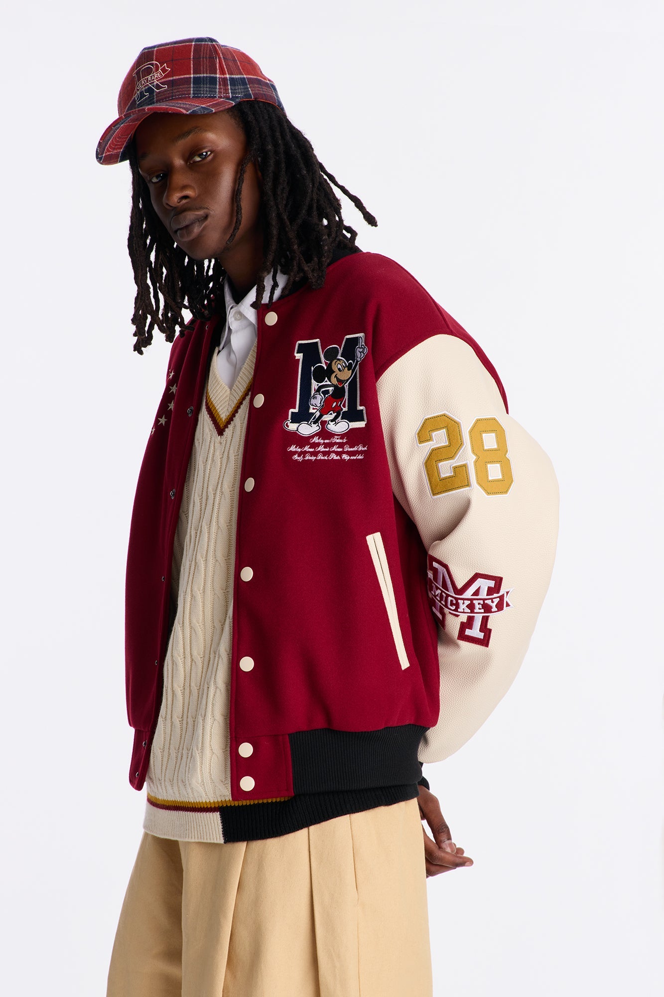 Disney Mickey Mickey Varsity Jacket - Burgundy Fashion Nova