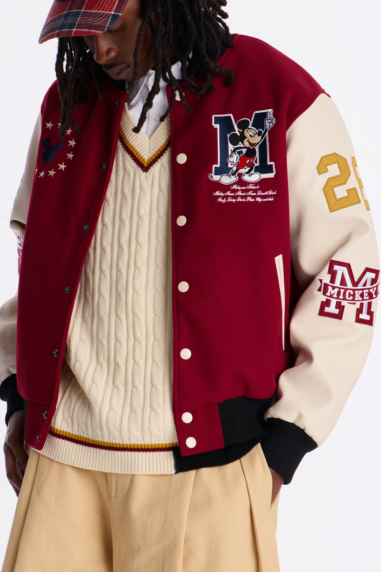 Disney Mickey Mickey Varsity Jacket - Burgundy Fashion Nova