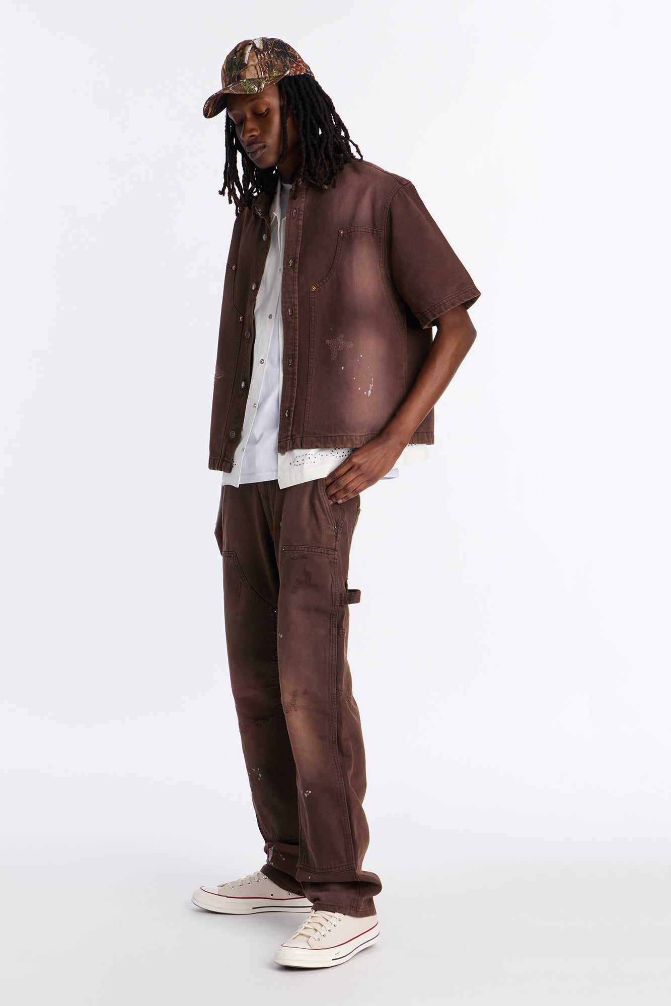 Straight Splatter Paint Distressed Carpenter Work Pant - Brown Fashion Nova