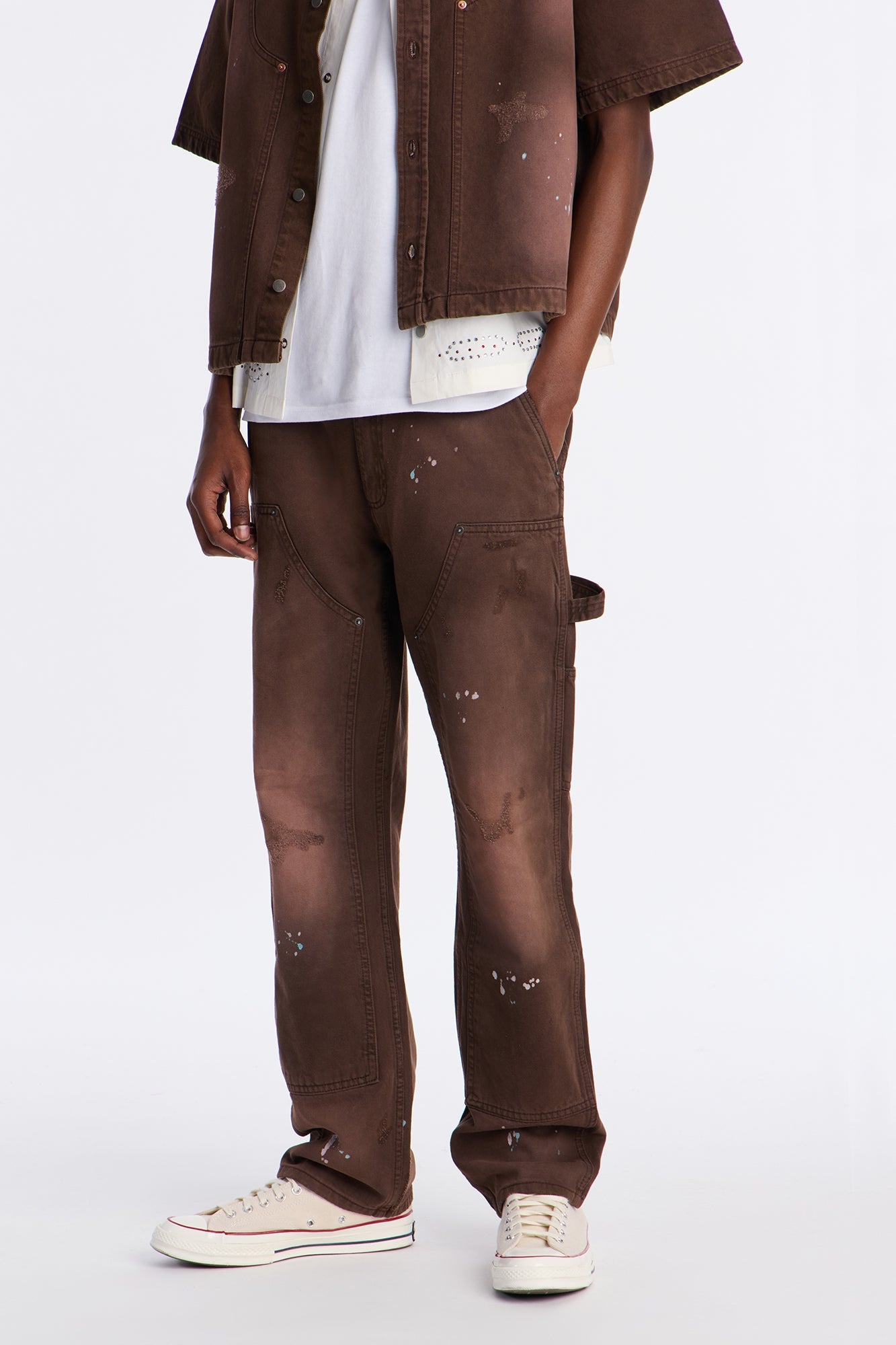 Straight Splatter Paint Distressed Carpenter Work Pant - Brown Fashion Nova
