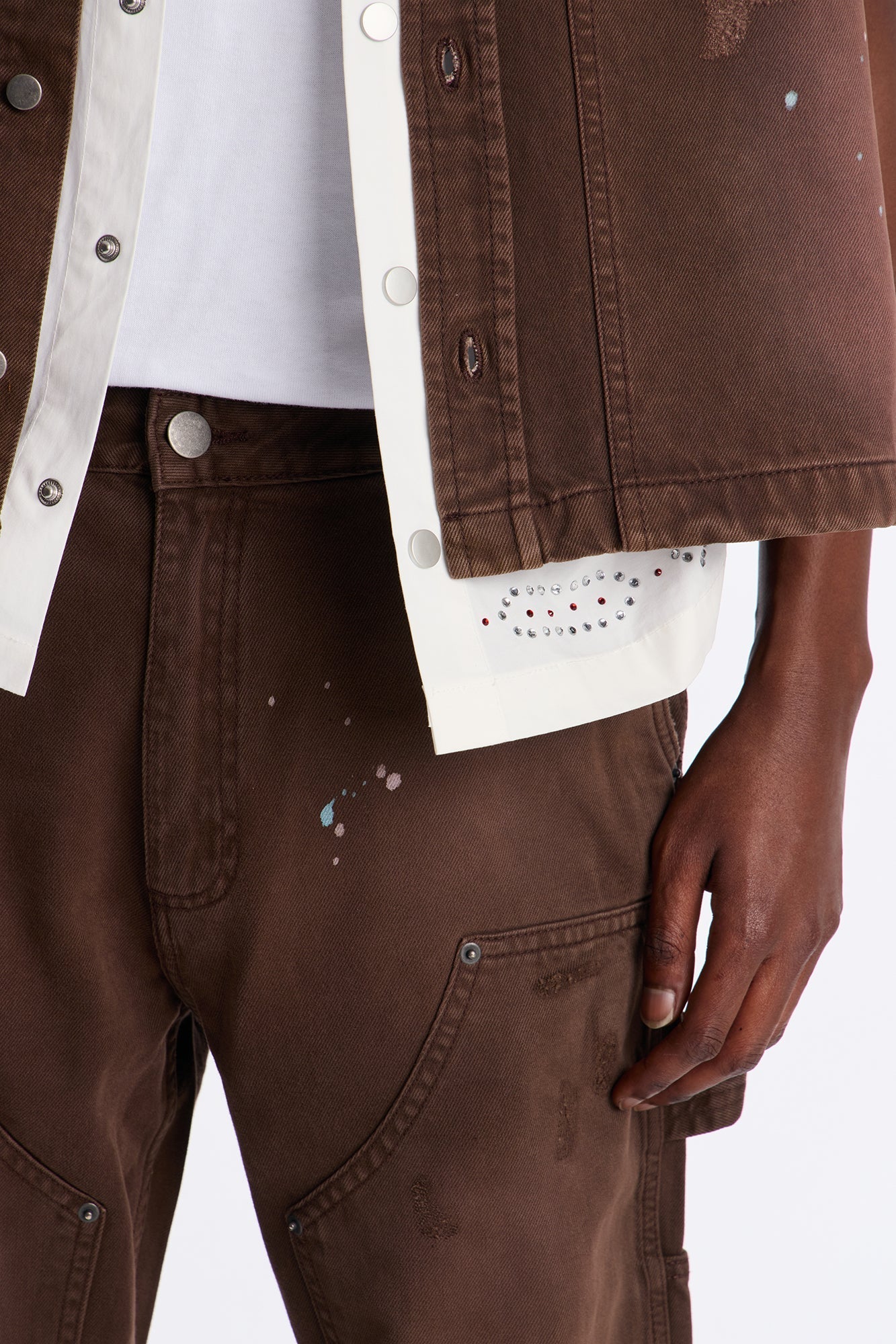 Straight Splatter Paint Distressed Carpenter Work Pant - Brown Fashion Nova