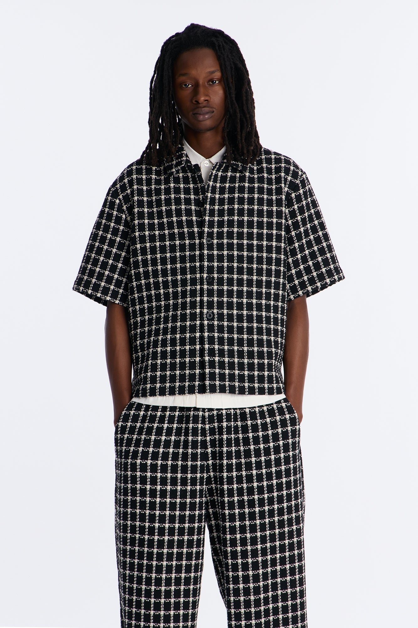 Relaxed Tweed Theory Button Up Shirt - Black Fashion Nova