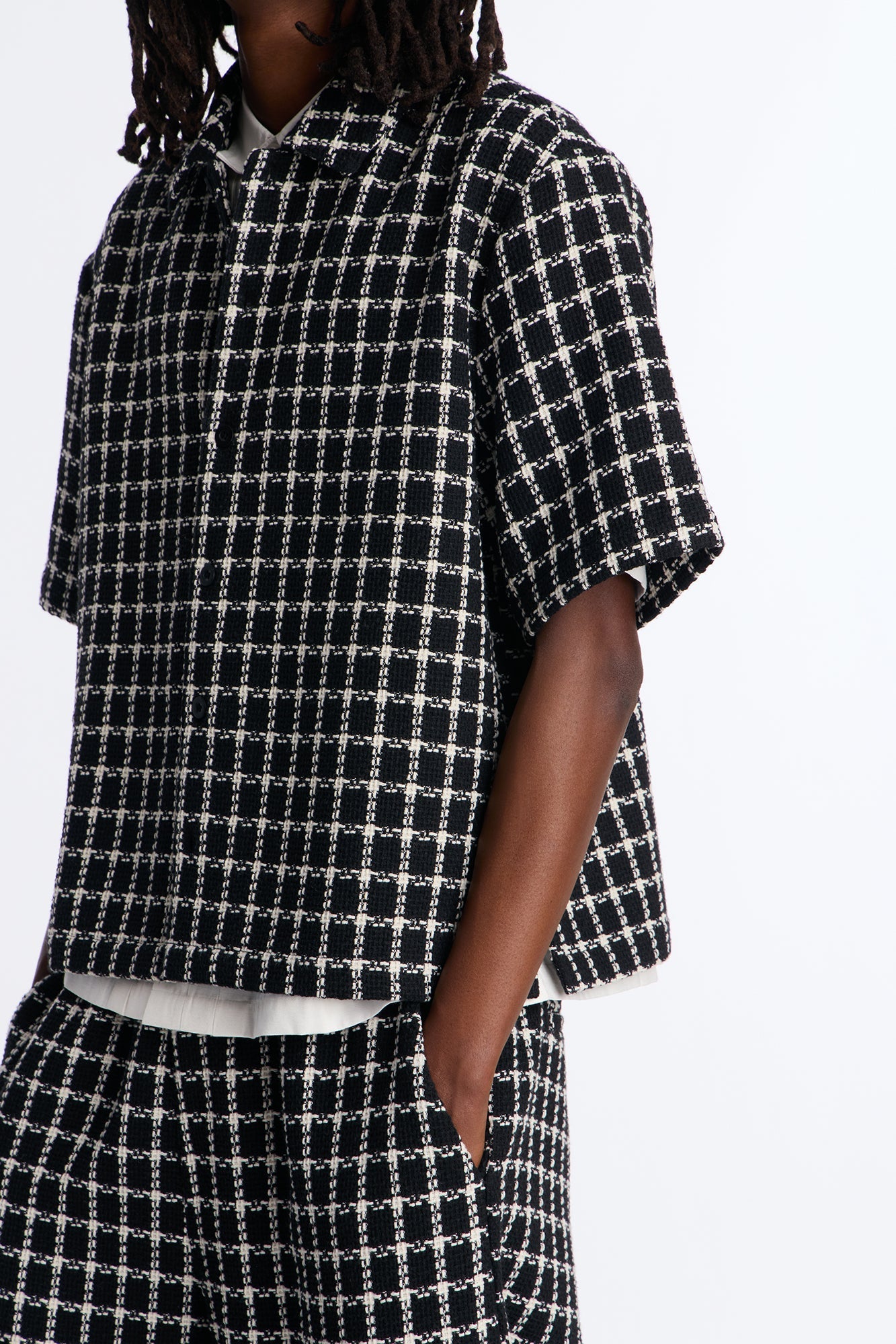 Relaxed Tweed Theory Button Up Shirt - Black Fashion Nova
