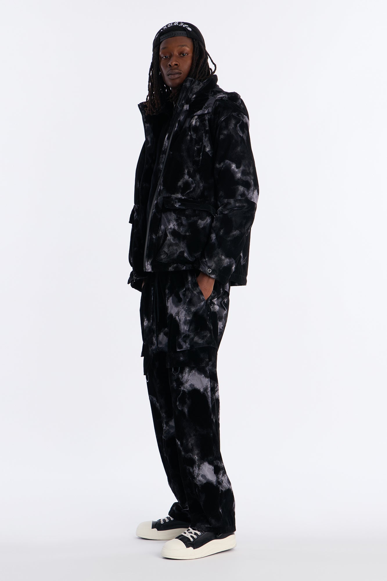 Baggy Flocked Marble Cargo Pant - Black Fashion Nova