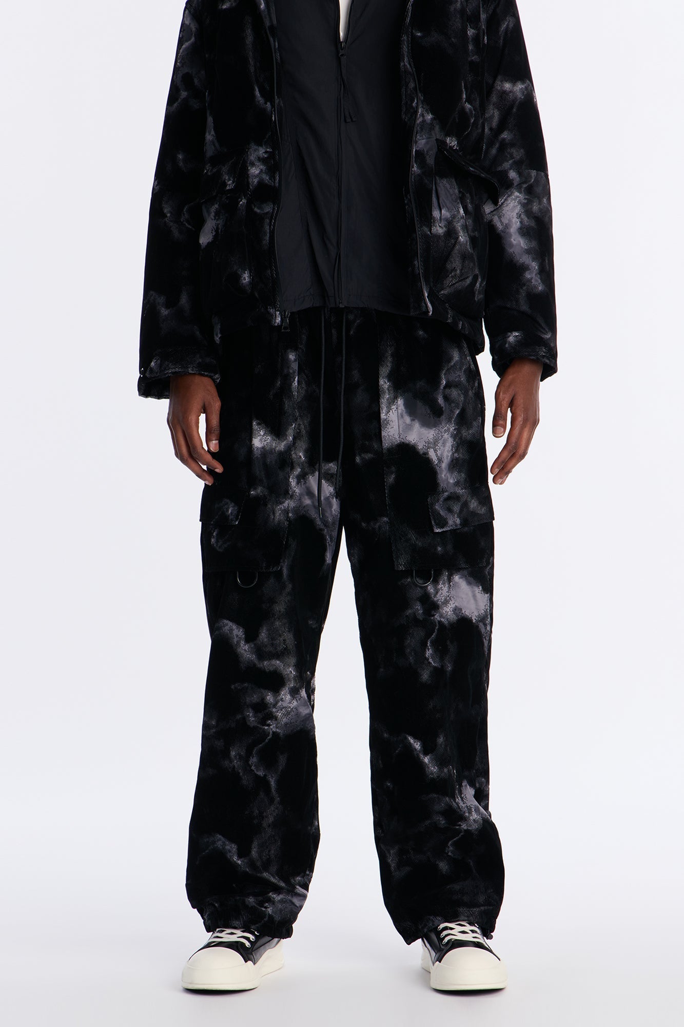 Baggy Flocked Marble Cargo Pant - Black Fashion Nova