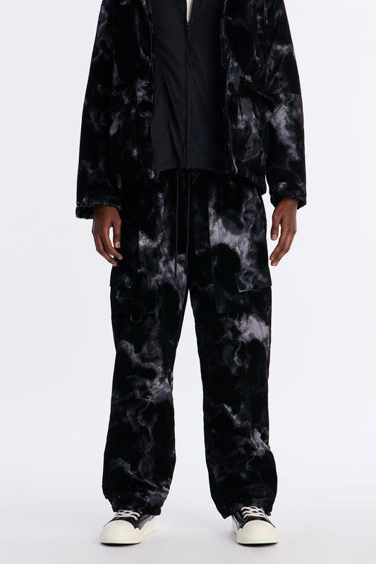 Baggy Flocked Marble Cargo Pant - Black Fashion Nova