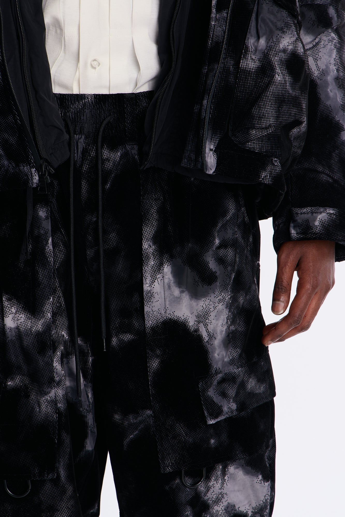 Baggy Flocked Marble Cargo Pant - Black Fashion Nova