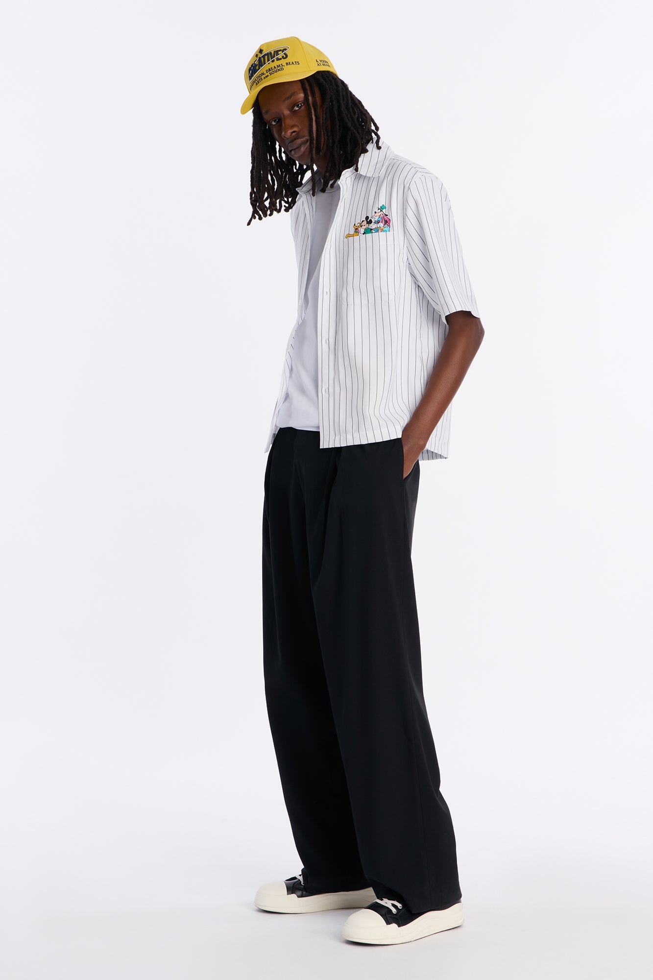 Disney Mickey And Friends Embroidery Button Up Shirt - White Fashion Nova